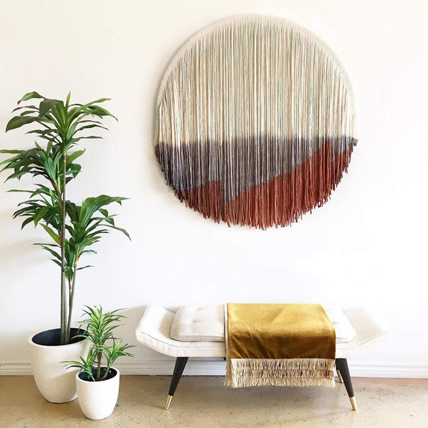 Makramee Wandbehang Gewebter Wandteppich, großer Traumfänger-Tapisserie im böhmischen Stil, handgefertigte, mit Baumwolle gefärbte Wandteppiche Schlafzimmer Hotel Dekoration Beige- 100cm
