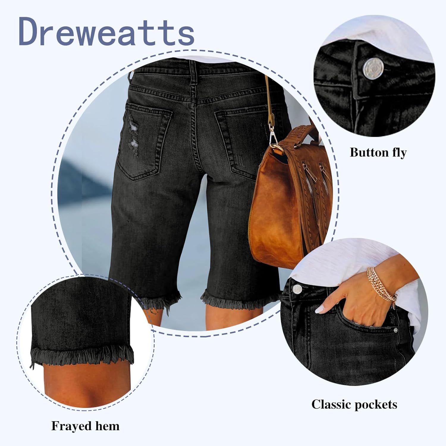 Jean Shorts for Women Stretchy Ripped Bermuda Denim Shorts Trendy - Image 4