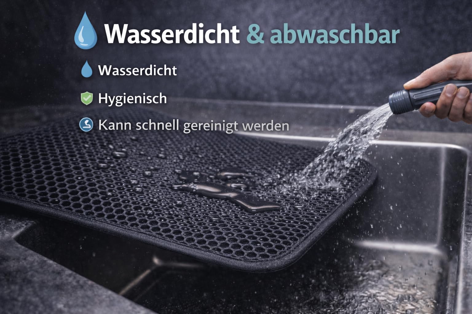 Katzenklo Matte XL (50x75 cm, Schwarz) - abwaschbar wasserdicht einfache Reinigung dank doppeltem Klettverschluss Katzenstreu Matte Katzenhygiene Katzentoilette Katzen WC