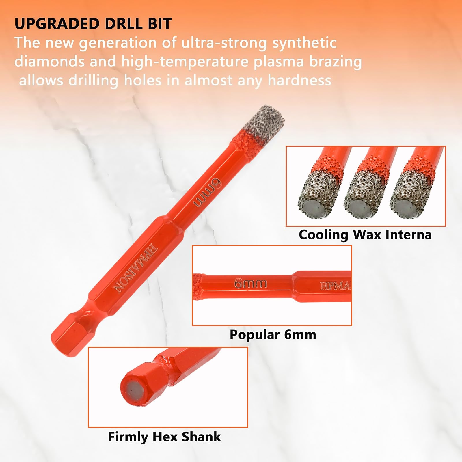HPMAISON Diamond Drill Bits, 6Pcs 6mm Porcelain Tile Drill Bit Set - Image 3