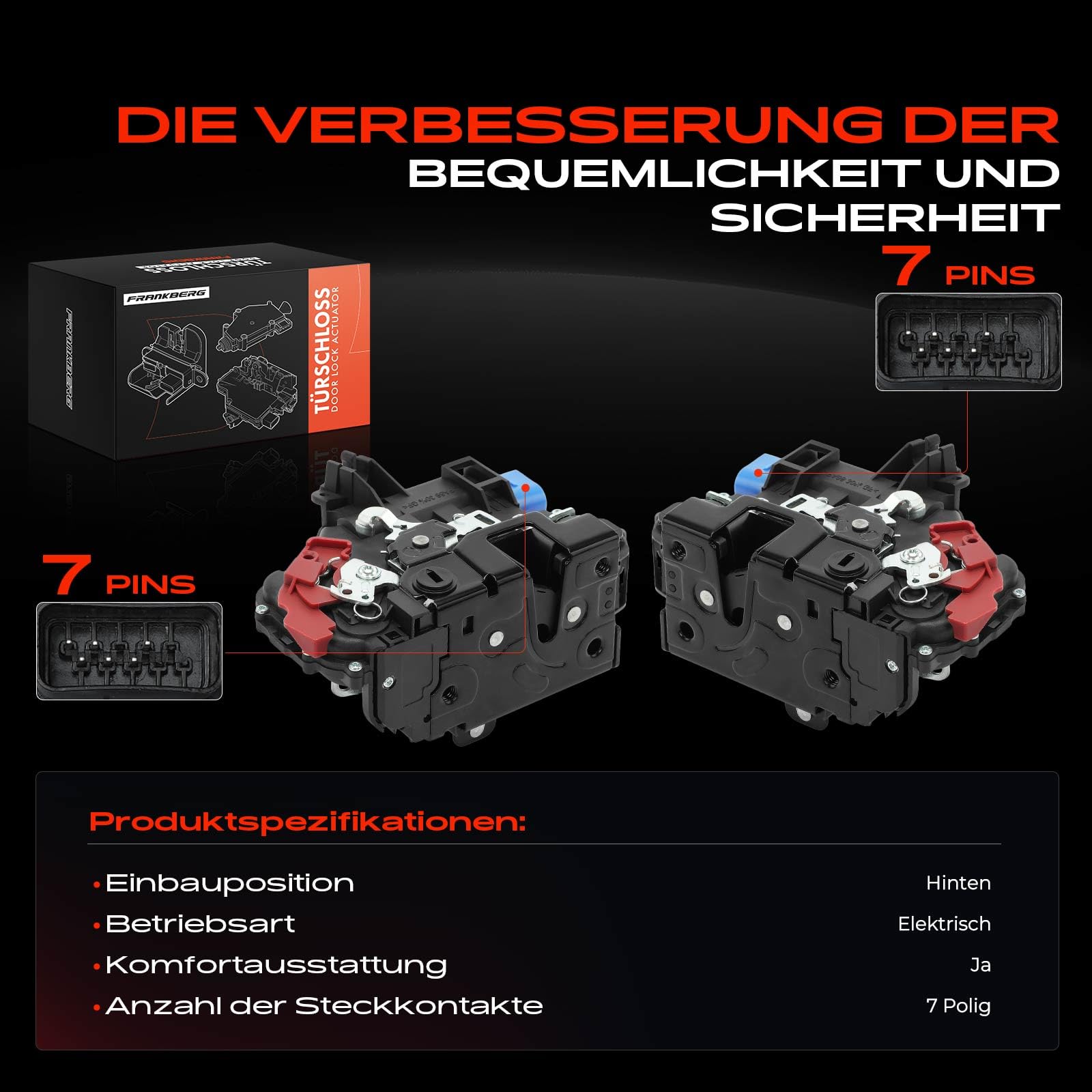 Frankberg 2x Türschloss Stellmotor Hinten 7-Polig
