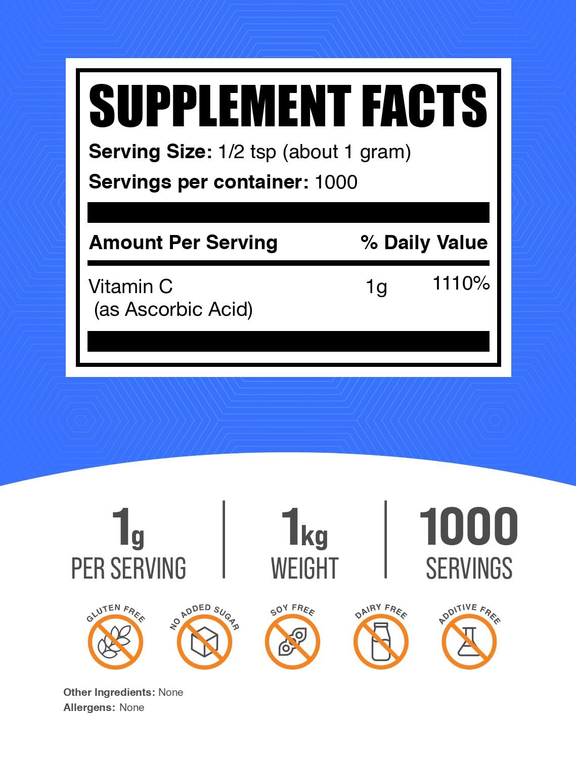 BulkSupplements.com Ascorbic Acid (Vitamin C) Powder - 1kg (Pack of 1) — Amazon image 2