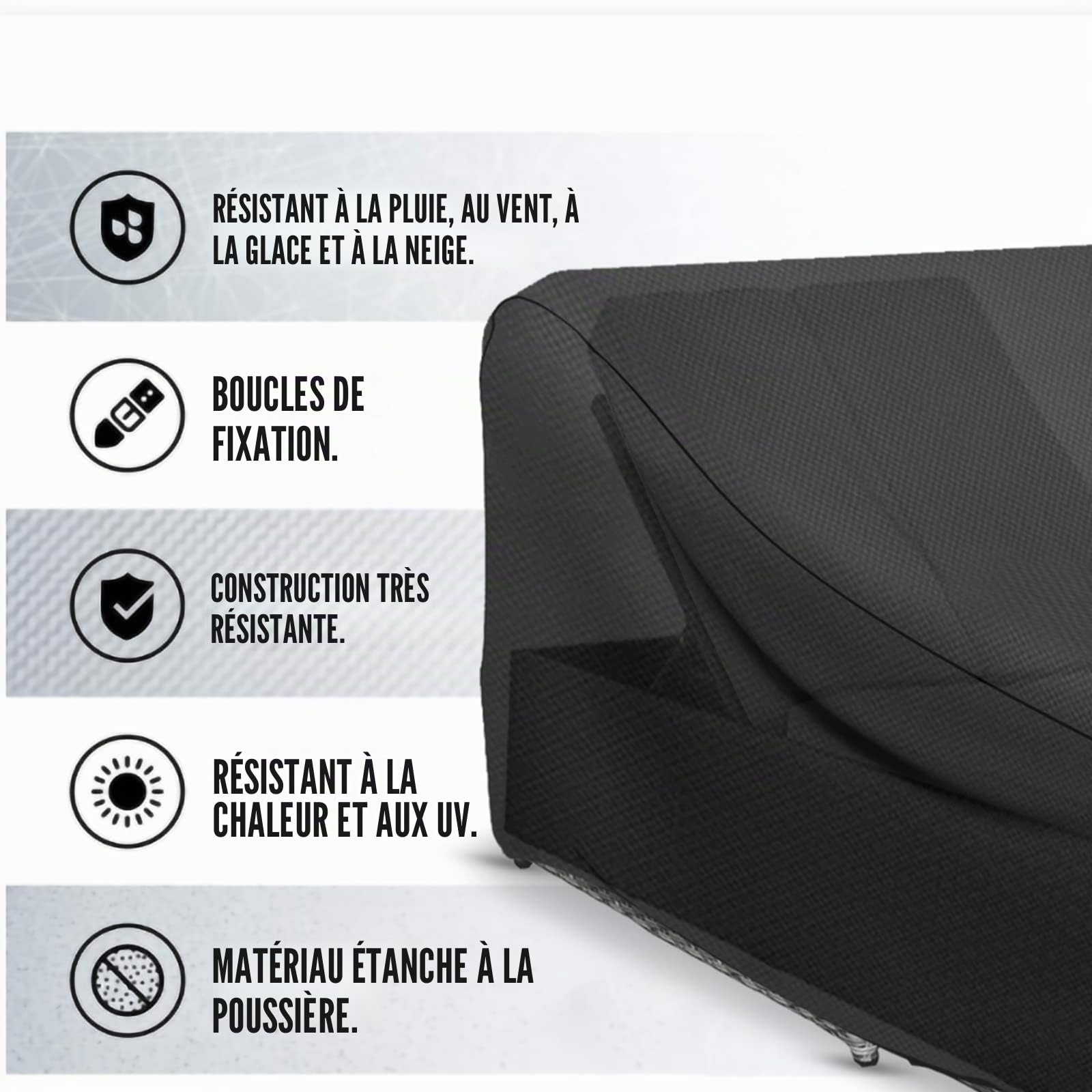 Schleuder Housse de chaise longue pour 2 personnes, 210 x 160 x 35/75 cm, housse 420D, imperméable, coupe-vent, résistant aux UV, noir