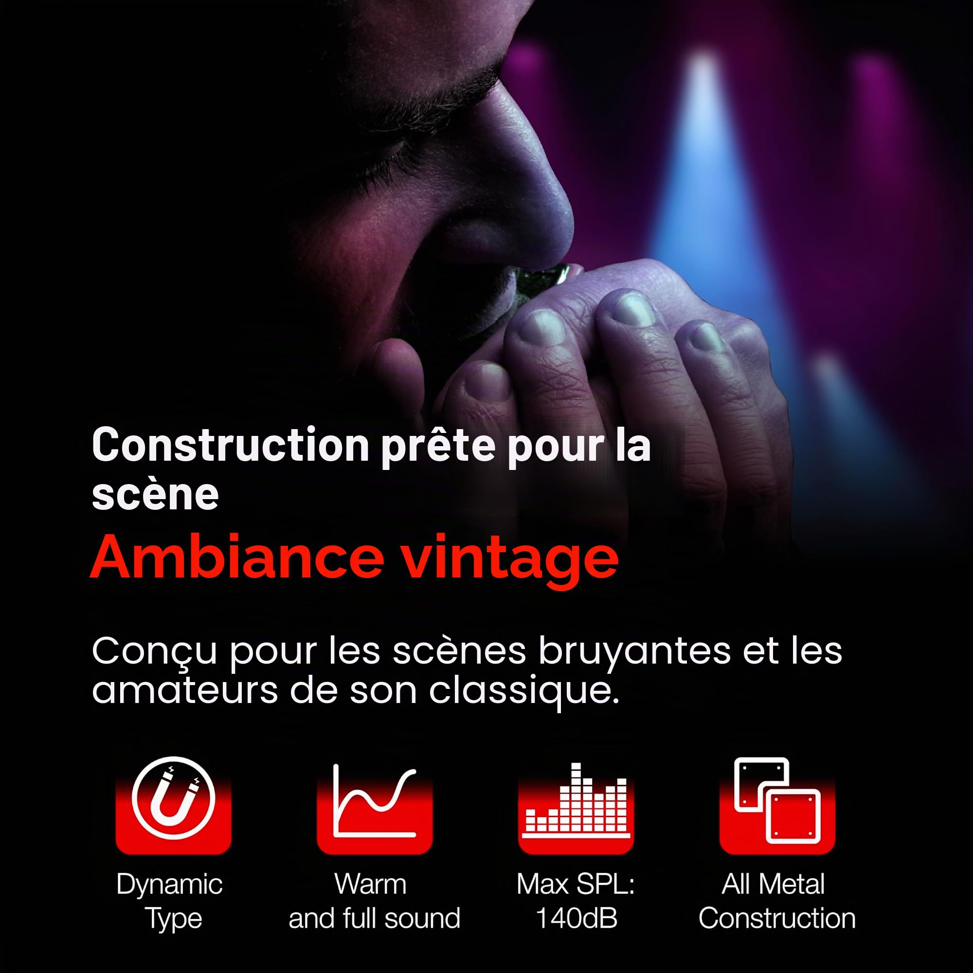Superlux D112/C Micro dynamique, cardioïde pour Harmonica avec contrôle de niveau intégré – Idéal pour les enregistrements en studio et offrant un son de blues classique pour les joueurs de Harpe. Design ergonomique - Tient parfaitement dans la main