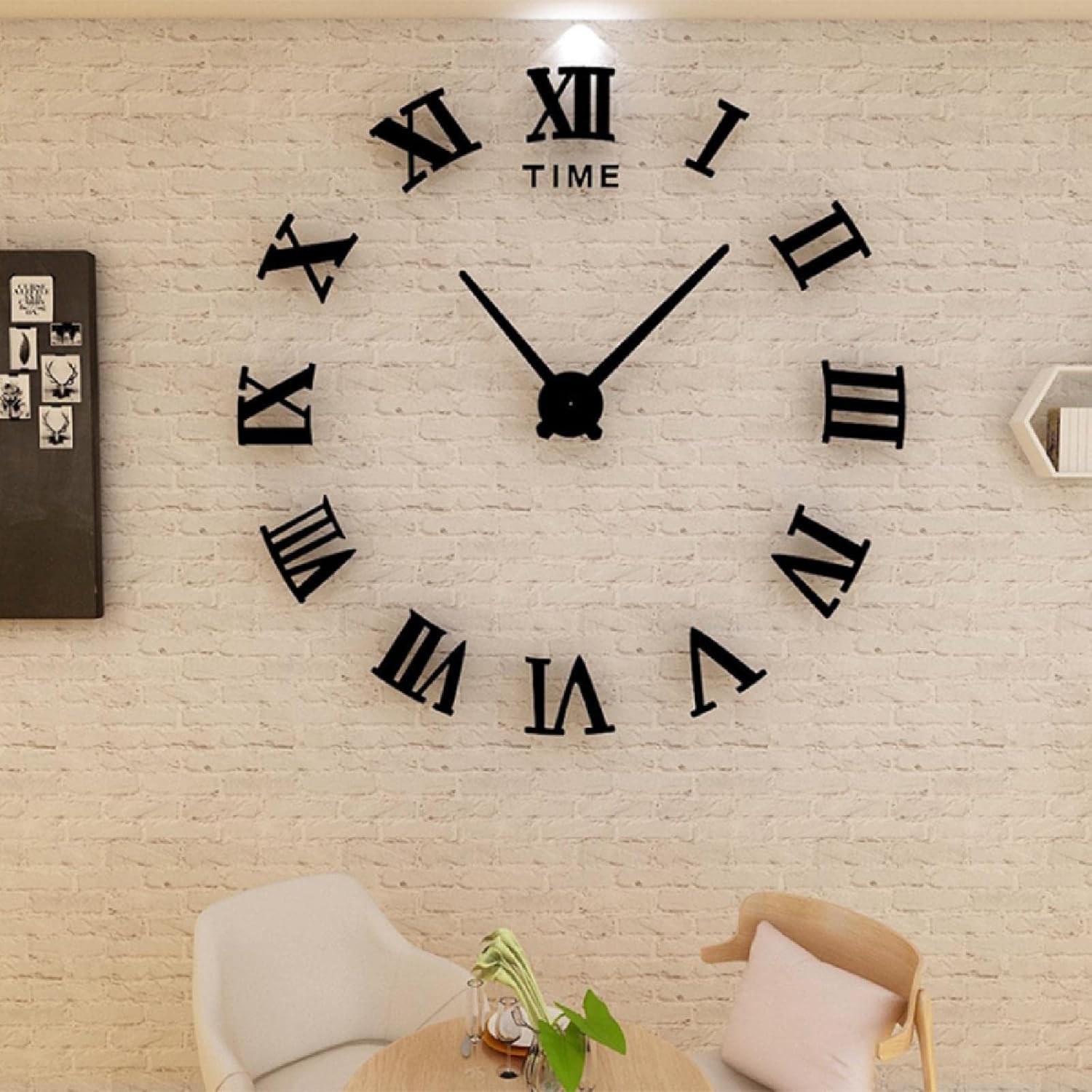 47 Inch Wall Clock Adhesive Acrylic DIY Clock for Home Living Room Bedroom Office Decoration(Black)