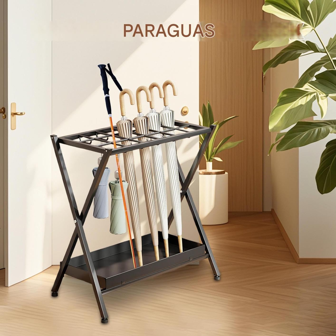 Multi-Position Umbrella Stand | Heavy-Duty Iron Umbrella Holder with Hooks for Home & Hotel | Versatile Display Support for Umbrellas