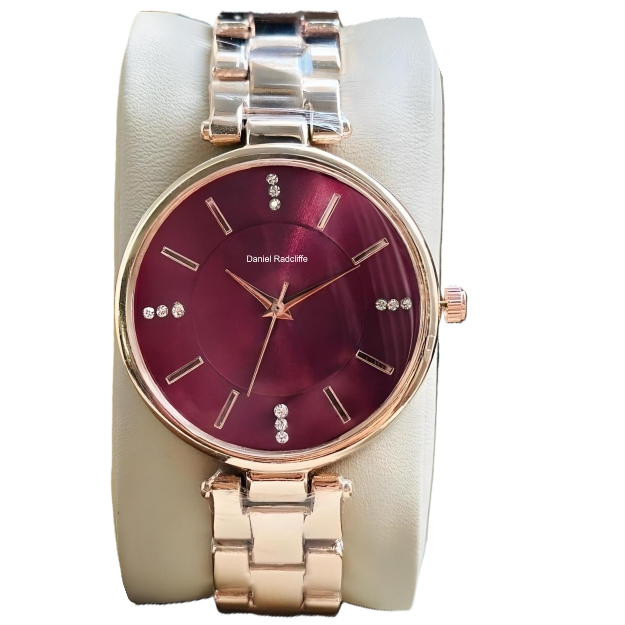 AMERICANVIBER Women Rose Gold Dial Stainless Steel Analog Watch with Studded Rose Gold Band Watch for Girls (Wine) (B0D9K77D3Y) Amazon Price History, Amazon Price Tracker