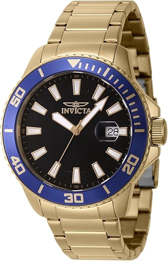 Invicta Stainless Steel Analog Black Dial Men’s Watch-46068, Band Color-Gold