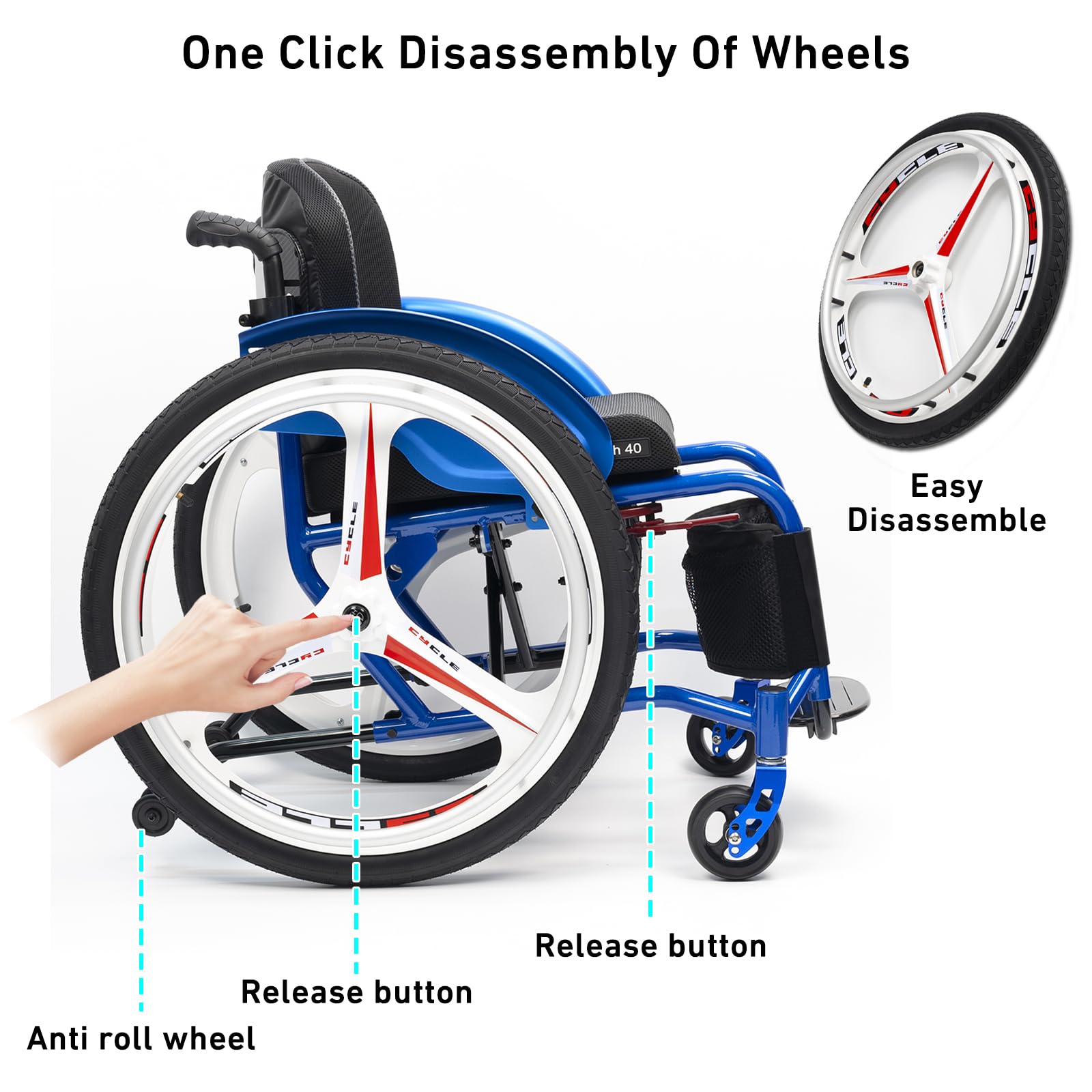 Silla de ruedas manual ligera y portátil, silla de ruedas plegable de aleación de aluminio para adultos