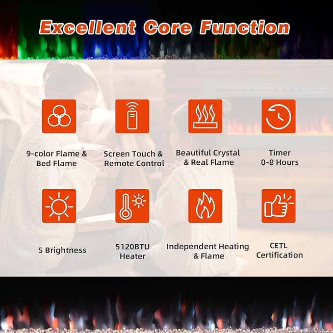 Chimenea Eléctrica EROMMY 100 Pulgadas, Insertar y Montar en Pared miniatura 5