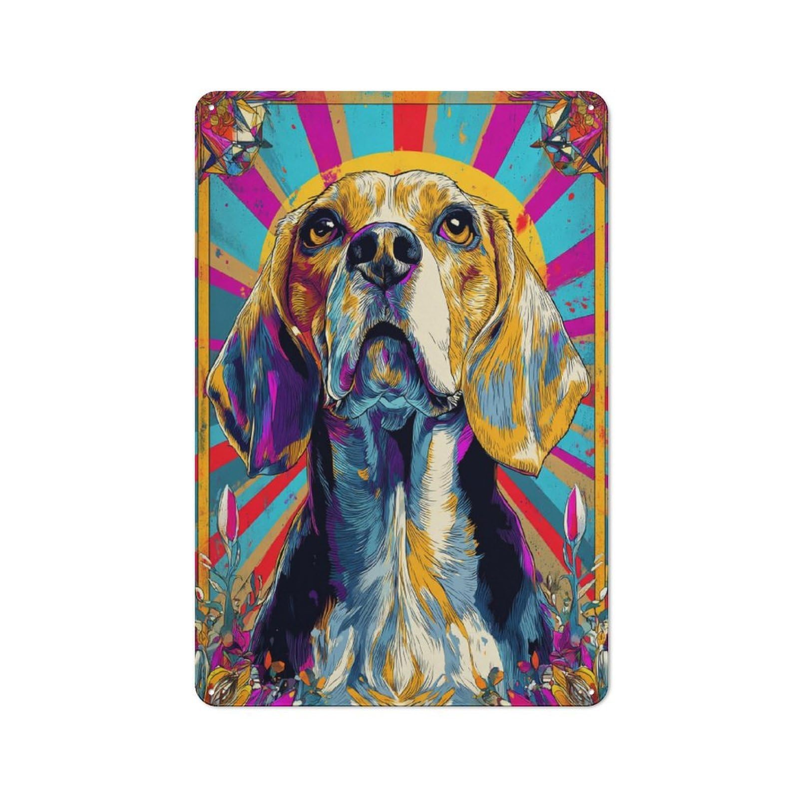 Junmoney Vibrant Beagle Portrait Artwork Vintage Tin Sign 30X20cm, Rustic Bistro Wall Plaque For Kitchen, Cafe, Pantry Or Dining Room