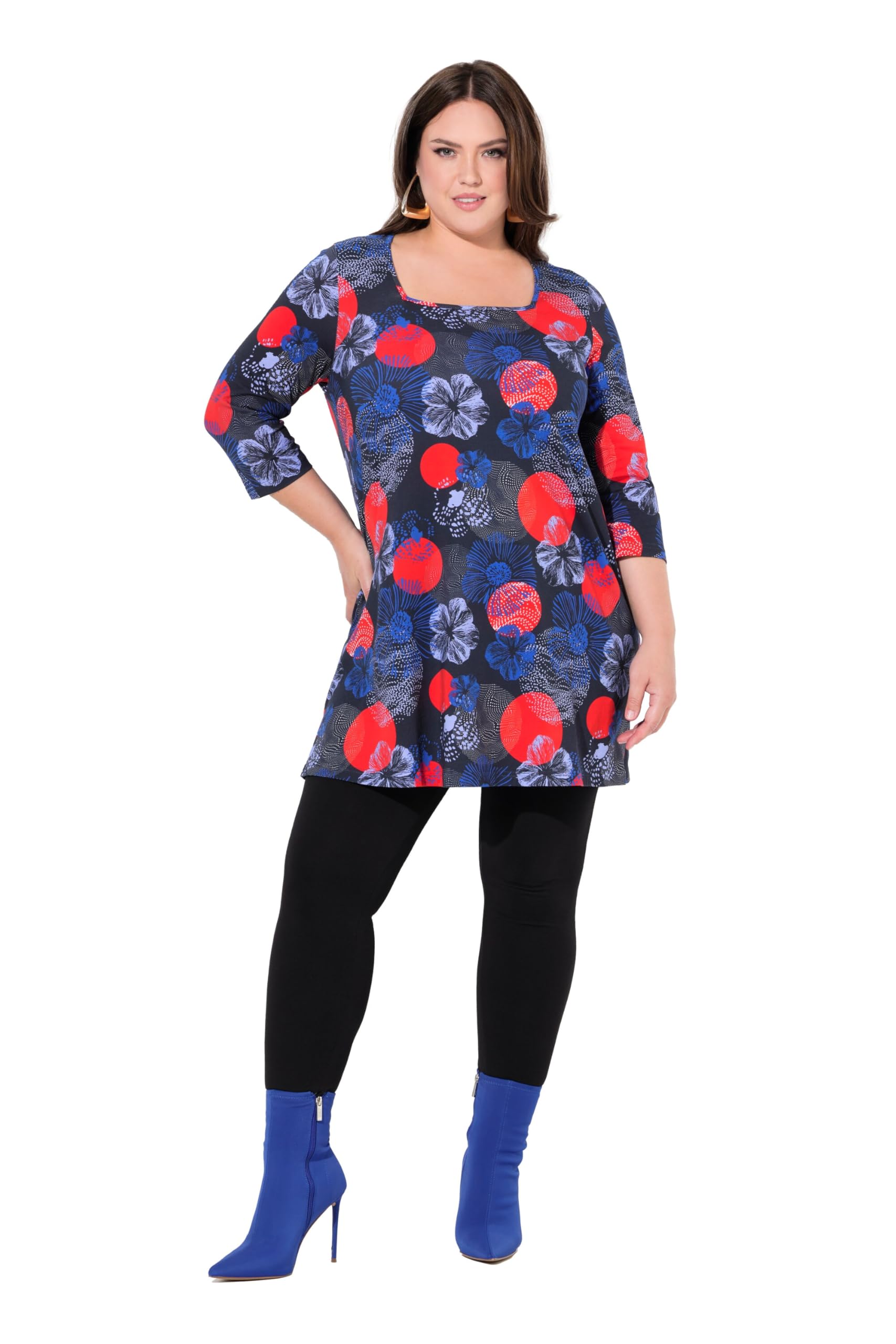 Ulla Popken Damen große Größen Übergrößen Plus Size Longshirt, A-Linie, Carree-Ausschnitt, 3/4-Arm 837024