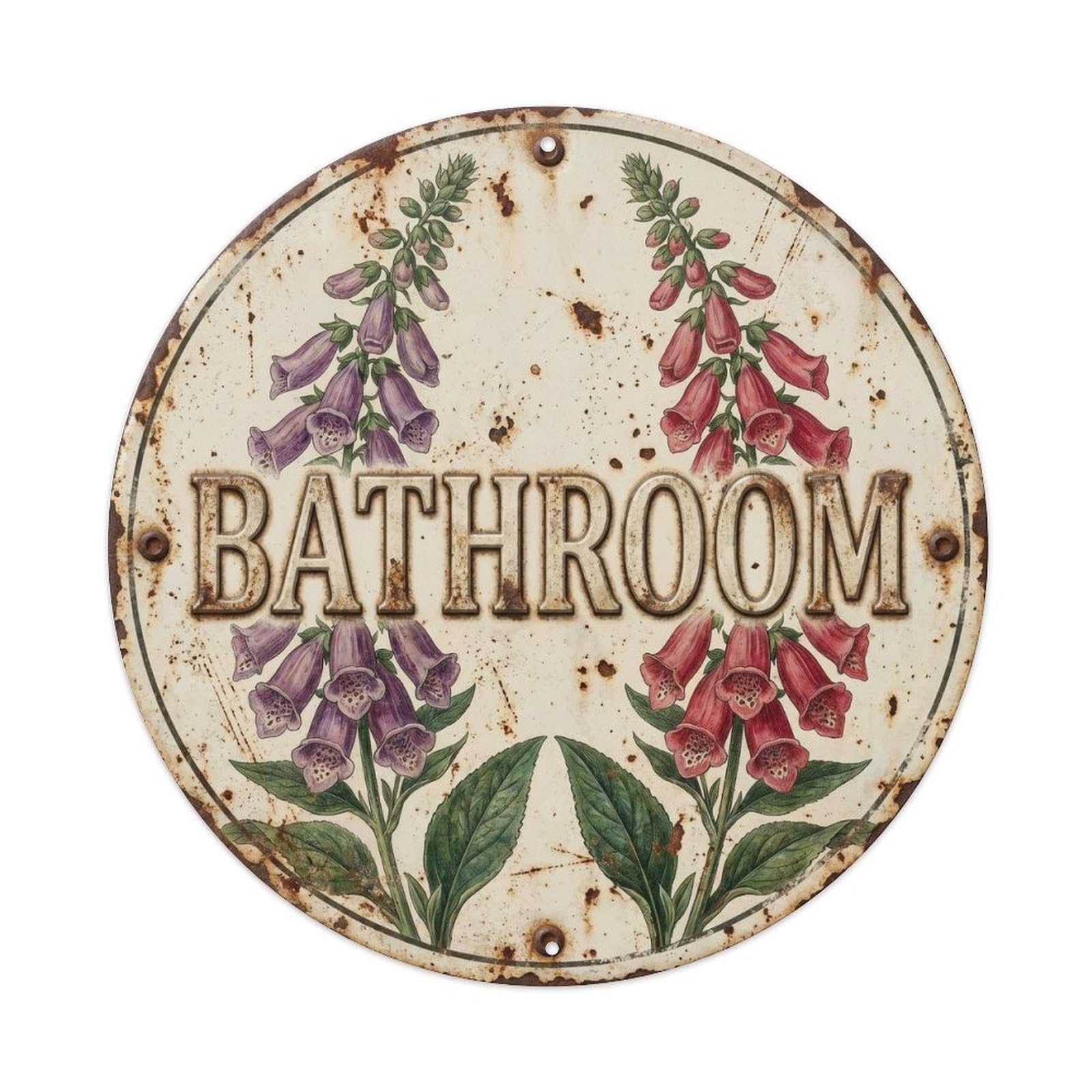 Bathroom Botanical Floral Room Label Foxglove Metal Tin Sign