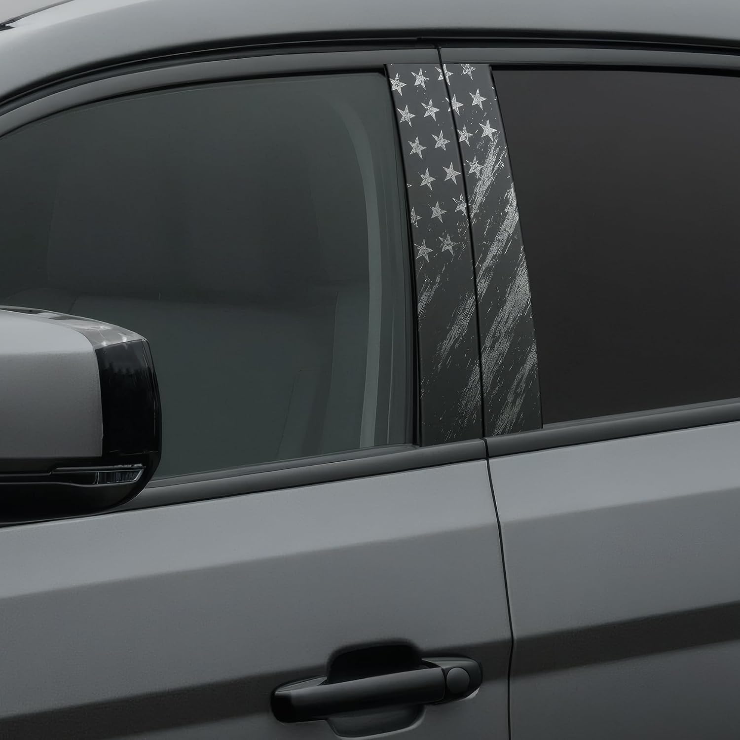 2PCS Car B-Pillar Sticker Decal Set, 12"x21.5" Gloss Vinyl Wrap, Waterproof Vehicle Door Pillar Decoration with Squeegee for Easy DIY Install (Flag Grayscale)