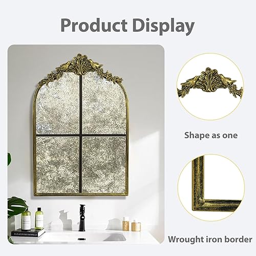 Miniatura 3 de Espejo retro estilo palacio, espejo de arco retro francés antiguo, adecuado para baño, sala de estar, dormitorio, chimenea, pasillo, se puede