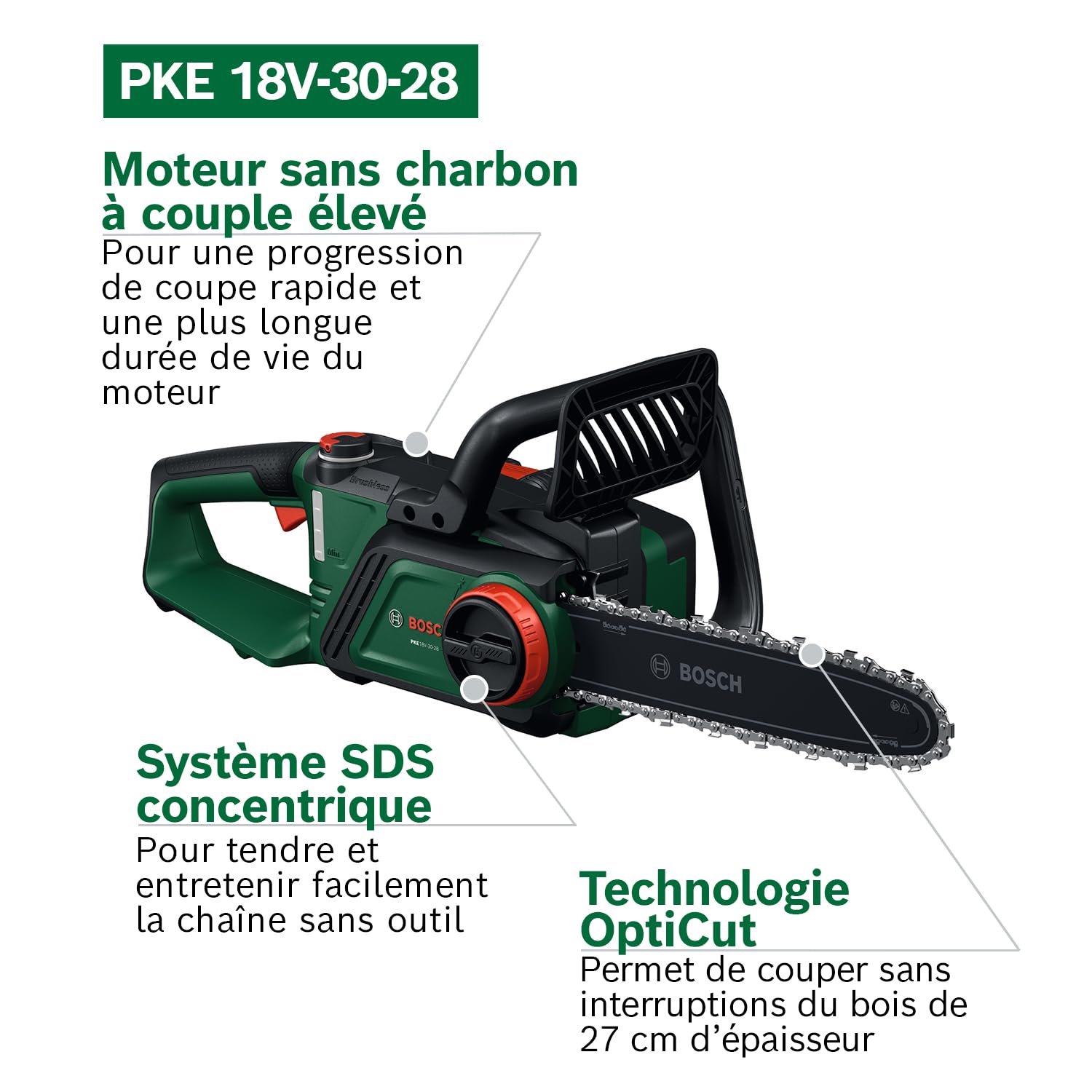 Bosch Tronçonneuse à chaîne sans-fil PKE18V-30-28 sans batt./chargeur