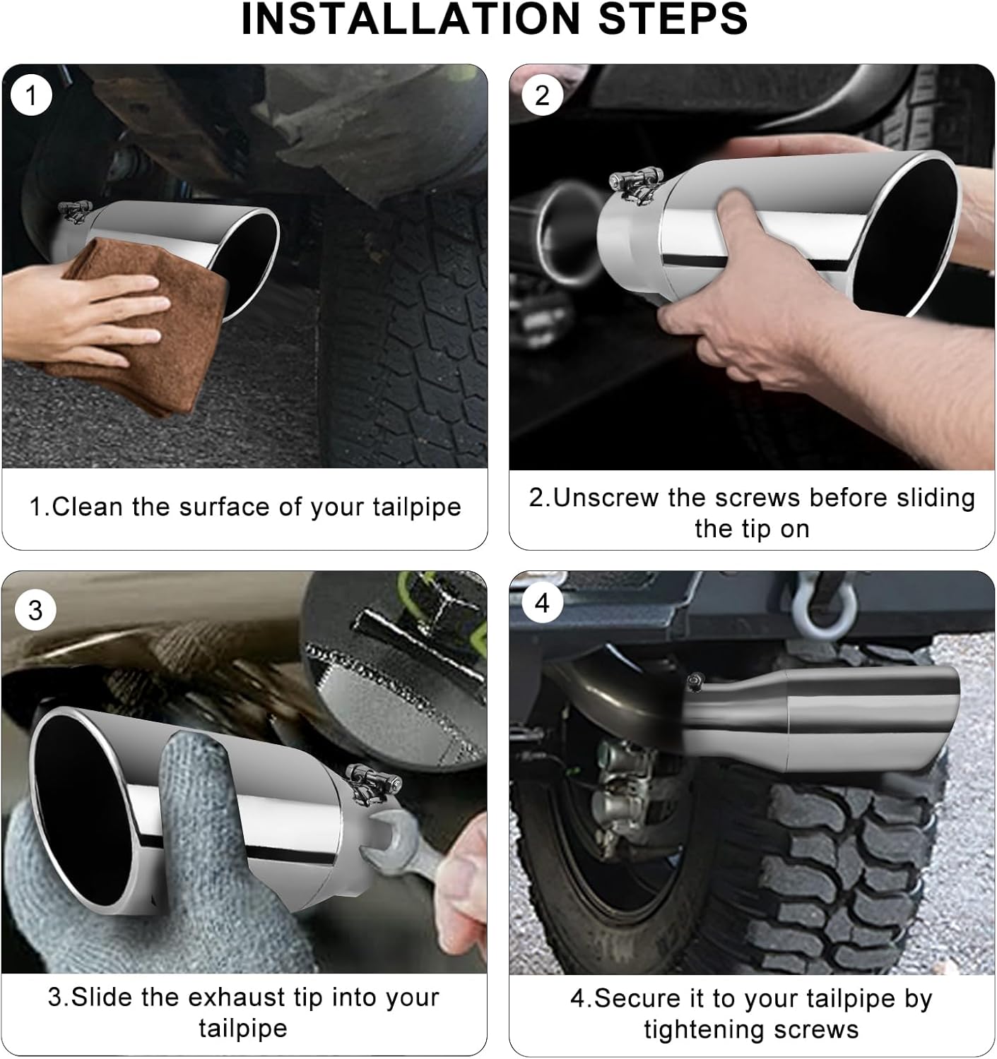 MuHize 3.5" Inlet Exhaust Tip, 5" Outlet 12" Overall Length Diesel Exhaust Tip, Bolt On Design, Rolled Edge, Stainless Steel Polished, High Performance Tail Pipe for Pickup Truck, Car, Truck