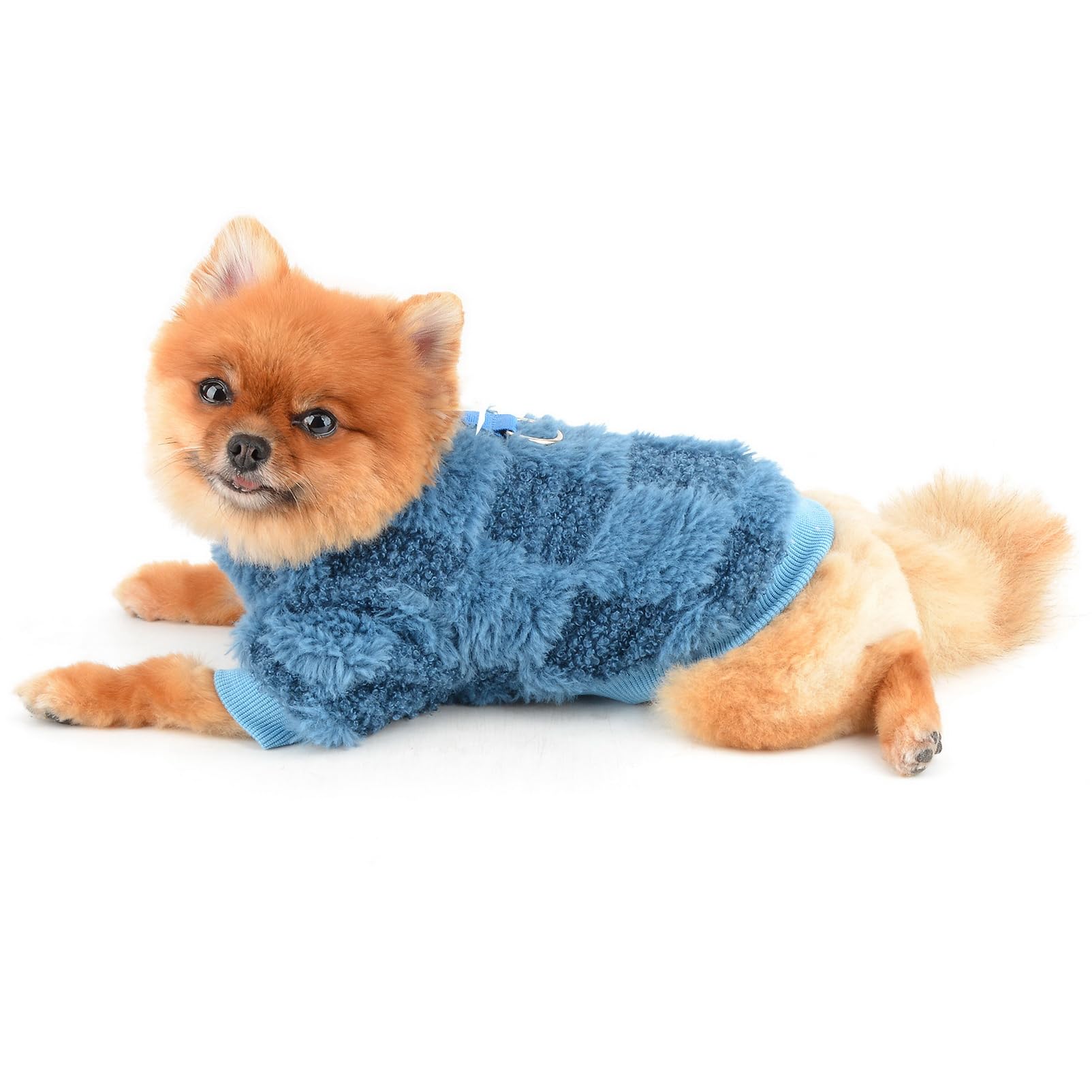 SMALLLEE_LUCKY_STORE Dog Fuzzy Sweater for Small Dog Patchwork Pet Pullover Sweatshirt with D-ring - Image 3