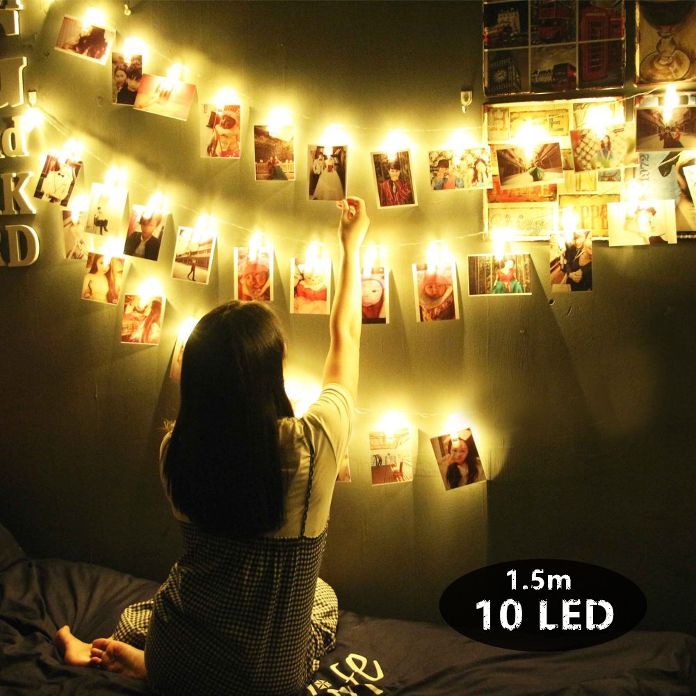 LED String Lights, Morbuy 10LED/ 1.5m Photo Clip String Lights Battery Operated Decoration Lights Christmas Wedding Party Window Home Indoor Fairy String Lights (1.5m / 10LED)