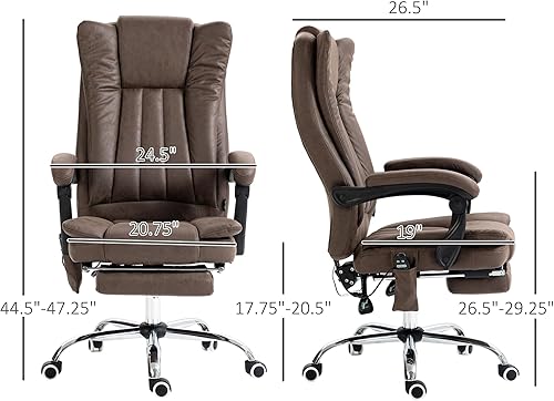 Miniatura 3 de Vinsetto Silla de oficina de microfibra, silla de computadora de respaldo alto con masaje de 6 puntos, calor, altura ajustable y reposapiés