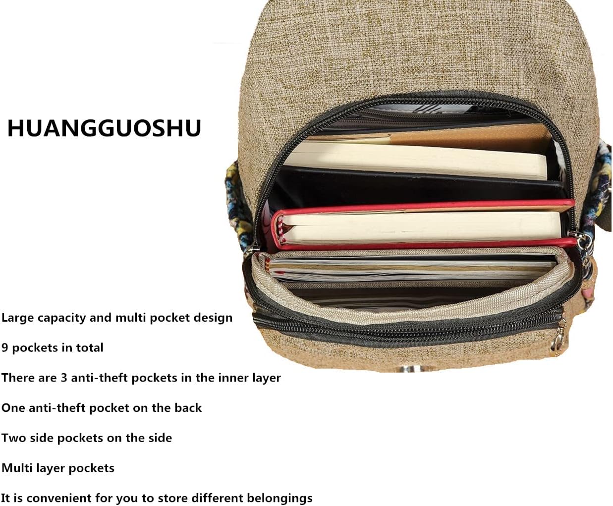 HUANGGUOSHU Women's Mini Backpack Purse - Boho Adjustable Carry Sling Bag with Mushroom Design - Image 7