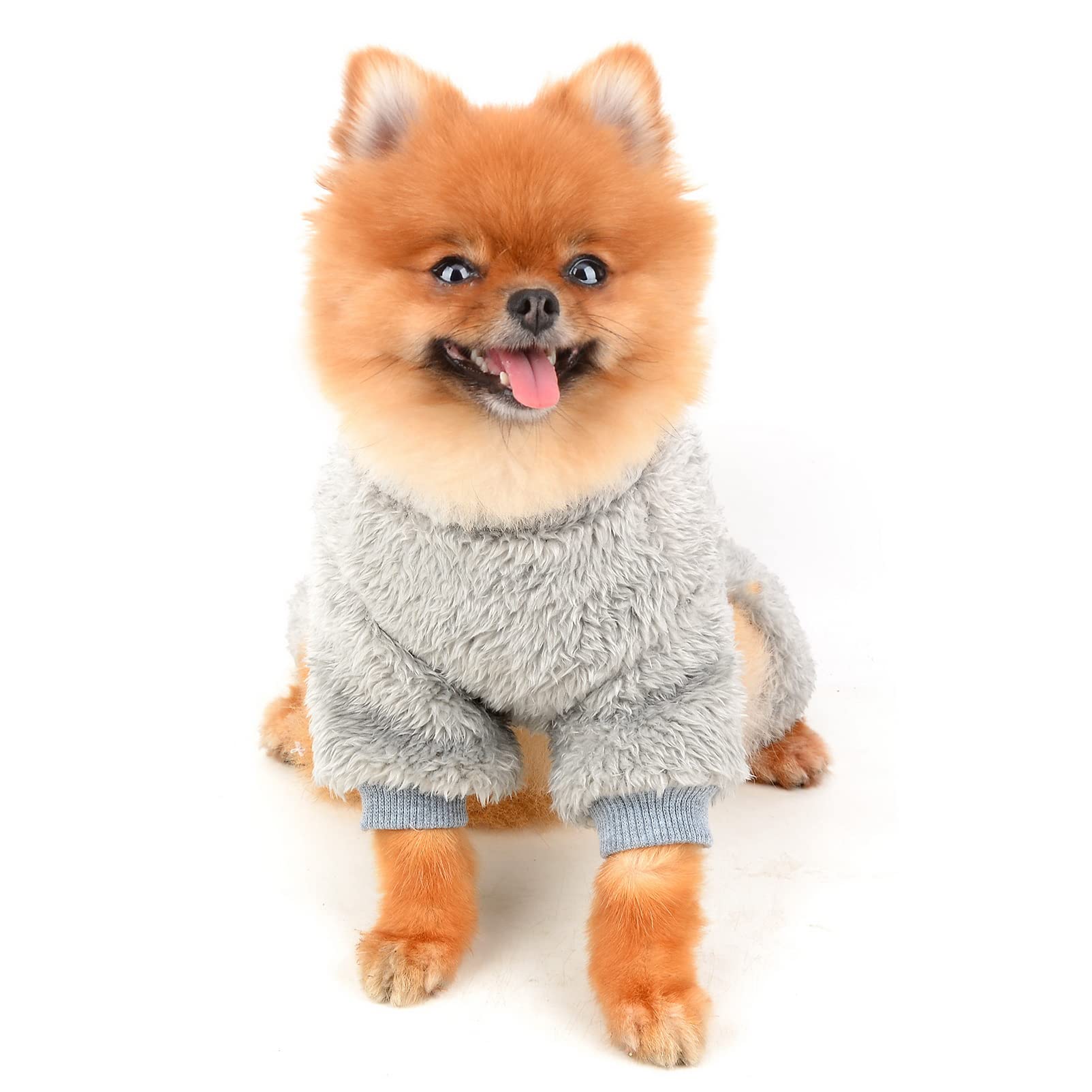 SMALLLEE_LUCKY_STORE Pet Thick Sherpa Fleece Pyjamas Pjs Jammies with D-ring for Small Dogs Cats Puppy Jumper Pajamas Jumpsuit Soft Coat Yorkie Chihuahua Warm Winter Clothes,Gray,L - Image 3