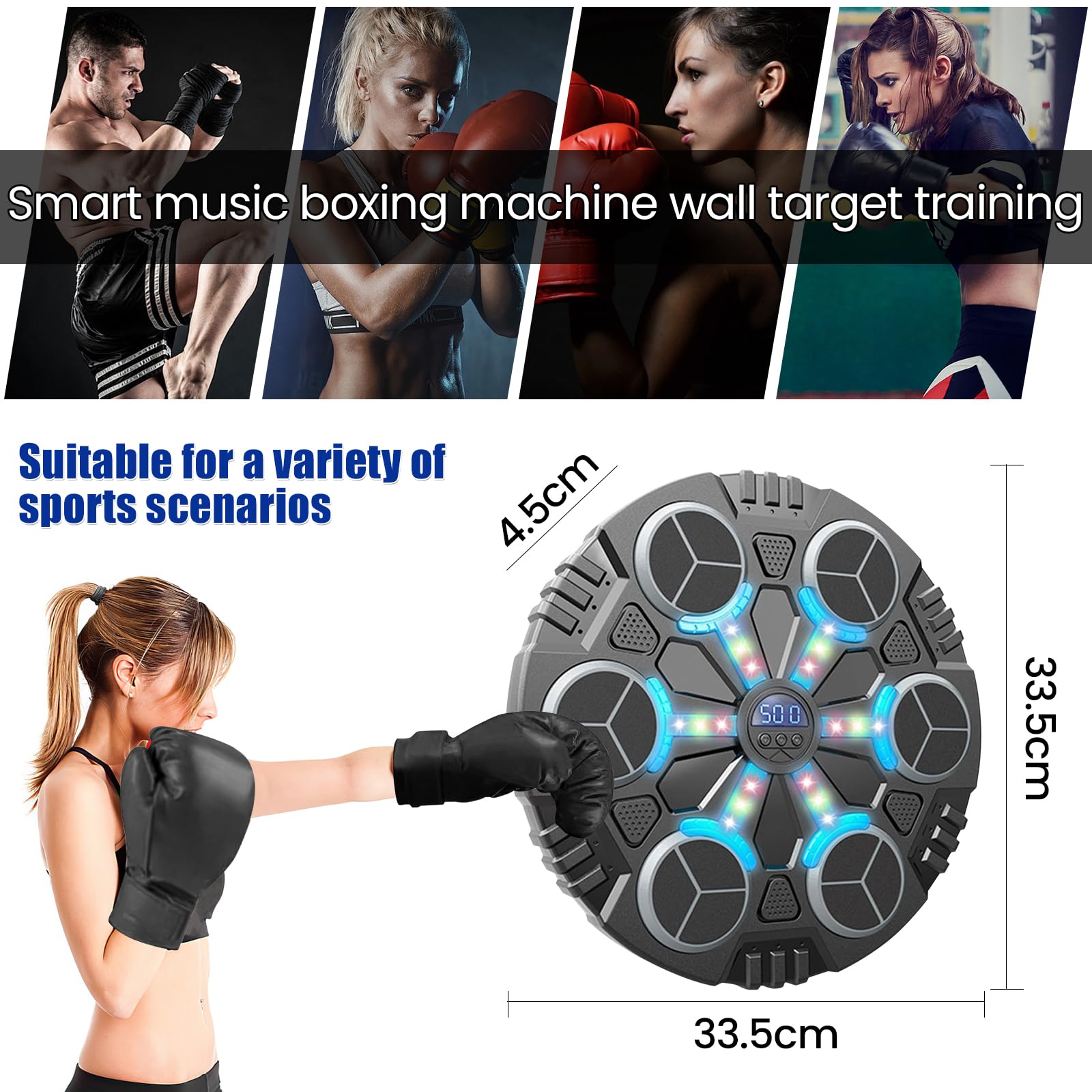 Music Boxing Machine, LED Musik Boxmaschine für Kinder, 3Geschwindigkeitsmodi und Zählmodus, Bluetooth Music Boxing Machine für Kinder Heimtraining