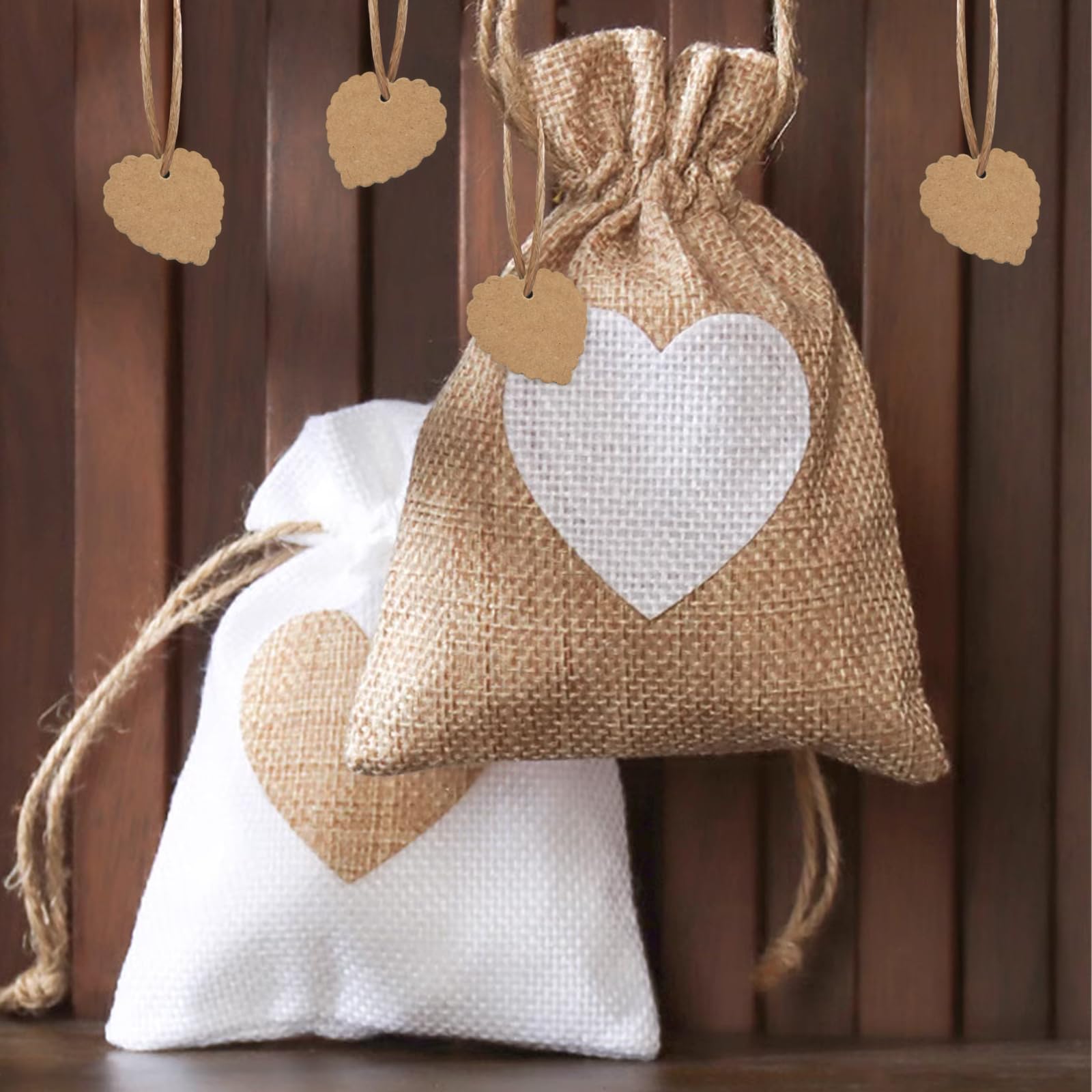 10 Sachets En Toile De Jute 10x8cm - Motif Cœur - Pour