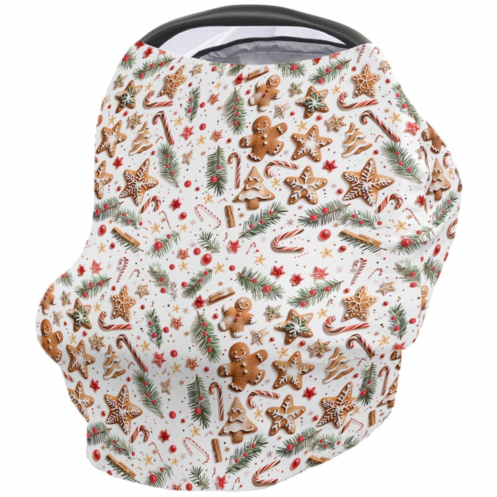 Nursing Cover for Breastfeeding Scarf, Candy Gingerbread Man Stars Xmas Trees Plants Baby Car Covers Super Soft Multi Use for Canopy Shopping Cart Cover Blanket Stroller Cover