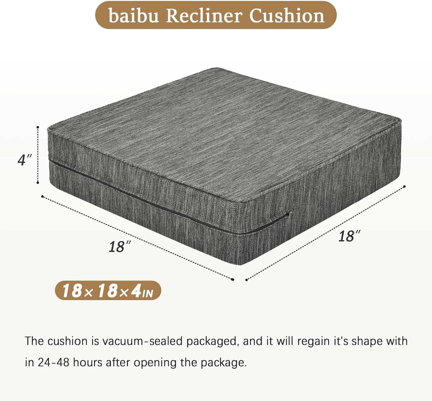 baibu Dual-Layer Gel Memory Foam Recliner Cushions for Elderly, 18x18x4 Inch Thick Non-Slip Recliner Seat Cushion Suitable for Couches, Armchair, Wheelchair, Gray