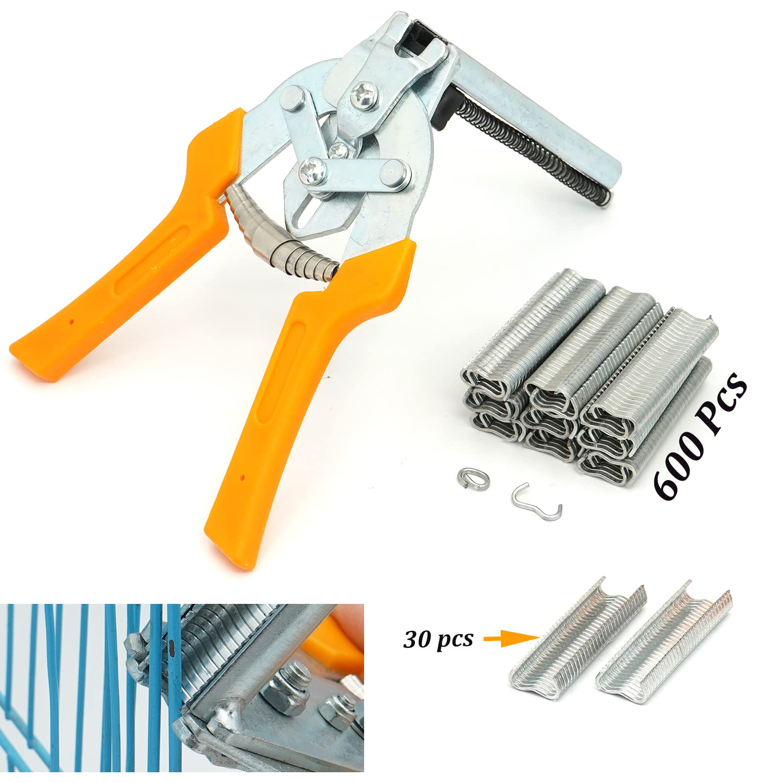 Kit di Pinze ad Anello per Chiodi di Maiale di Tipo M con 2400pz M Clips, Pinza per il Fissaggio di Gabbie Metalliche per il Fissaggio di Recinzioni, Installazione di Tappezzerie, Gabbie per Animali