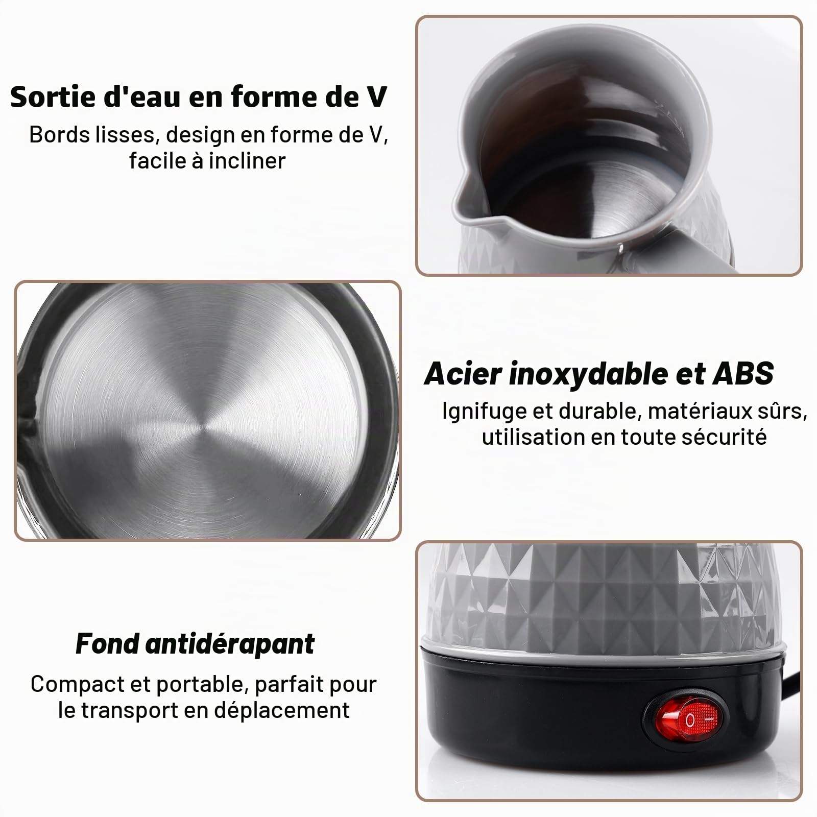 BORDEAG Cafetière électrique turque - 500 ml - Cafetière turque électrique - 220 V - Pour induction, maison, bureau, voyage (B)