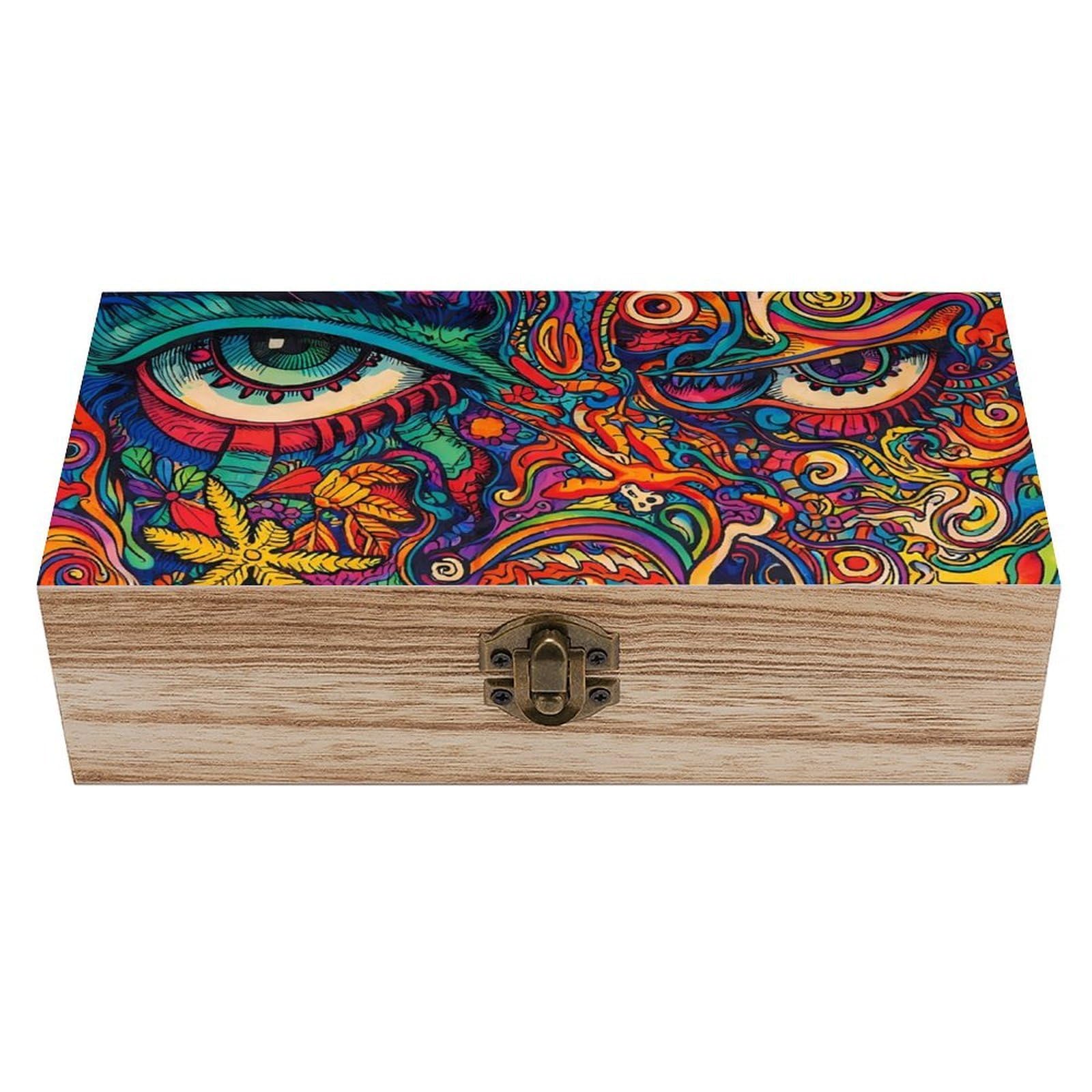 HLBSDM Colorful Skull Weed Leaf Trippy Art Wooden Storage Box