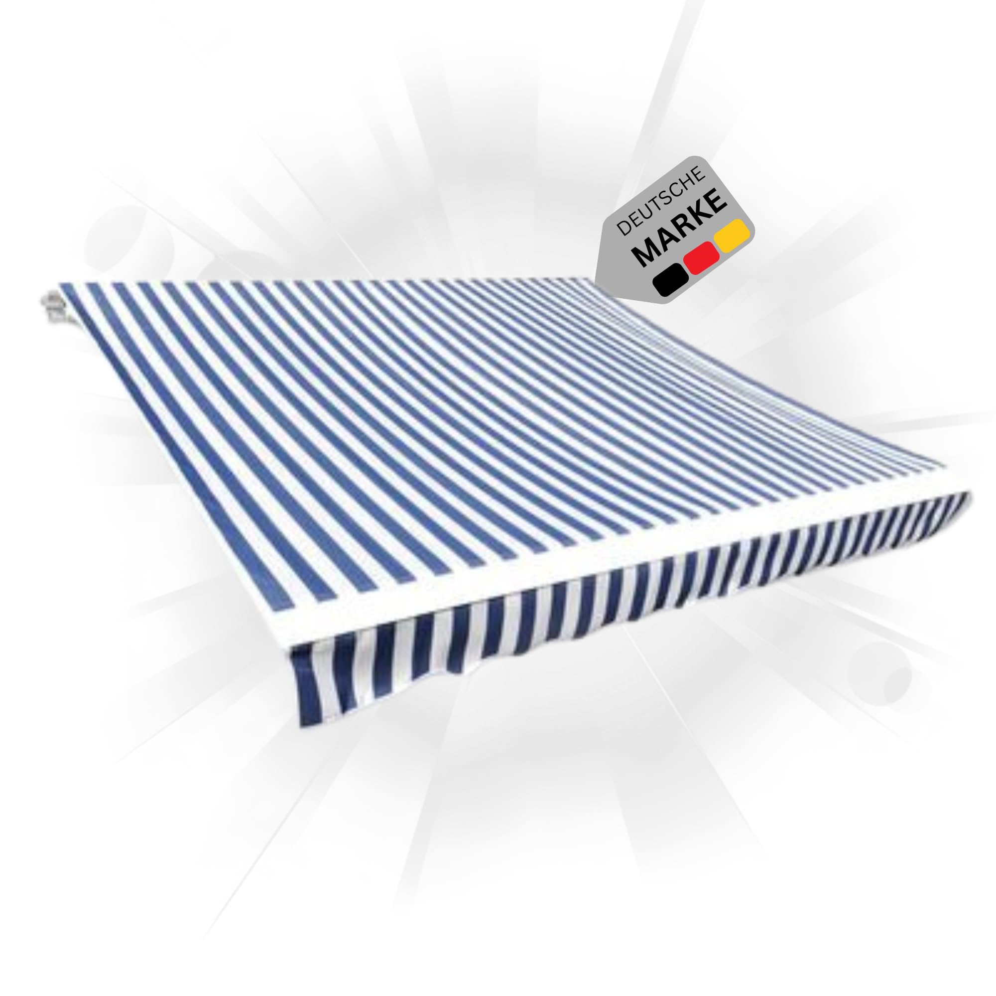 DELUKE® Markisenbespannung Markisenstoff Wasserabweisend Reißfest | Blau-Weiß, für 500x300cm Rahmen