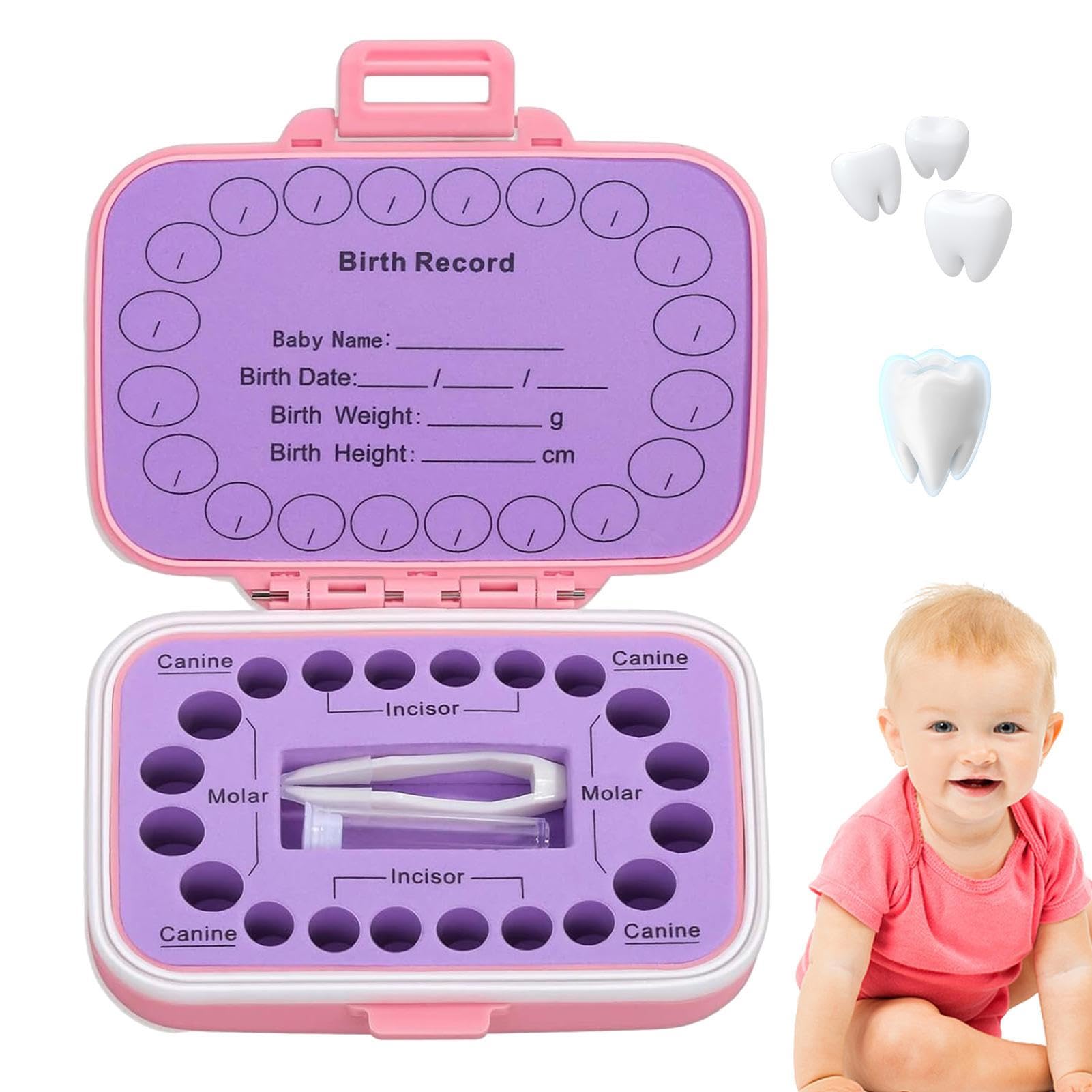 Fukamou Pink Baby Teeth Save Box, Tooth Holders For Kids Keepsake, Tooth Saver, Teeth Storage Holder For Tooth Fairy, Accumulation Of Teeth.