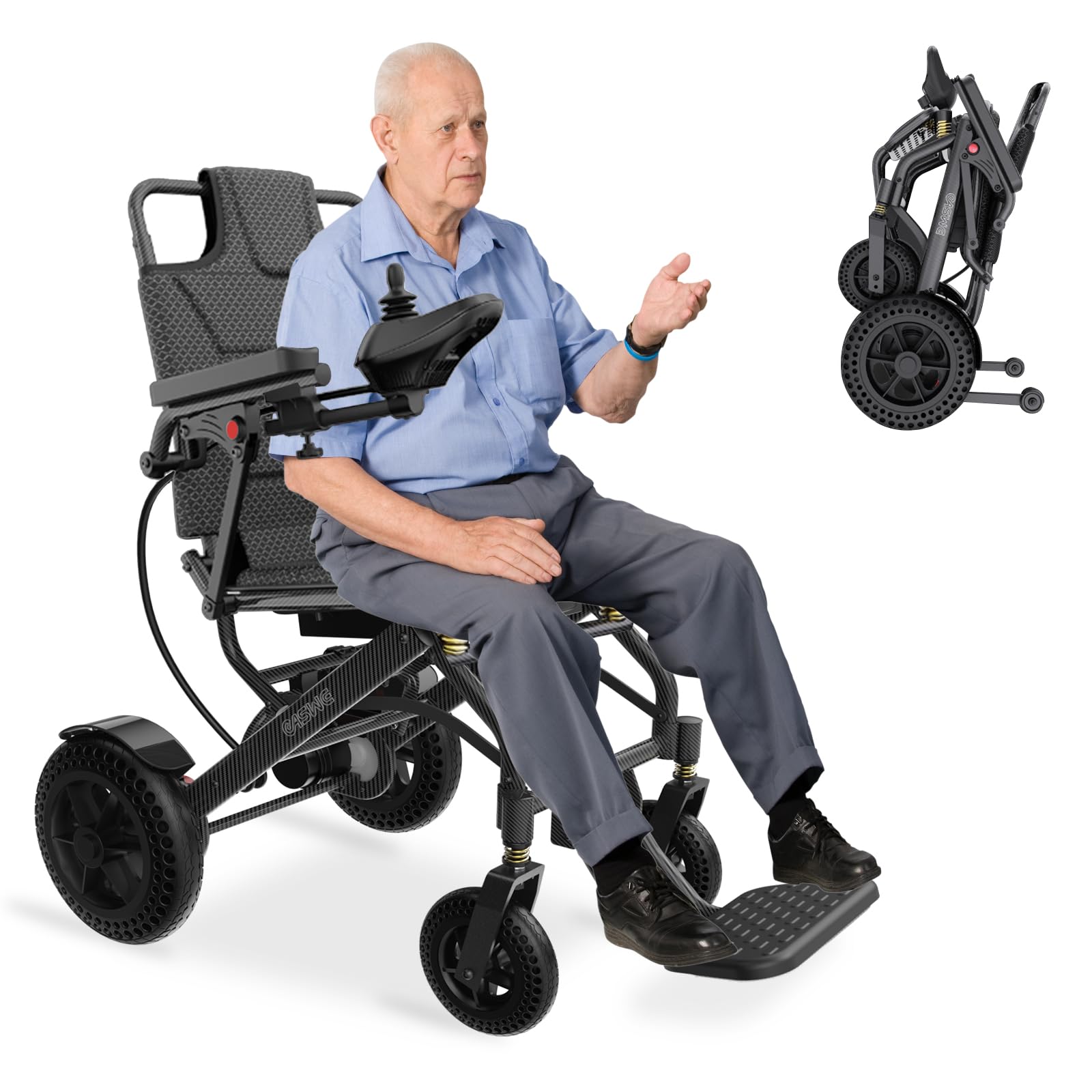 Silla de ruedas eléctrica: plegable, ligera, motor de 500 W, rango de 30 millas, capacidad de 250 libras, aprobada por aerolíneas para viajes