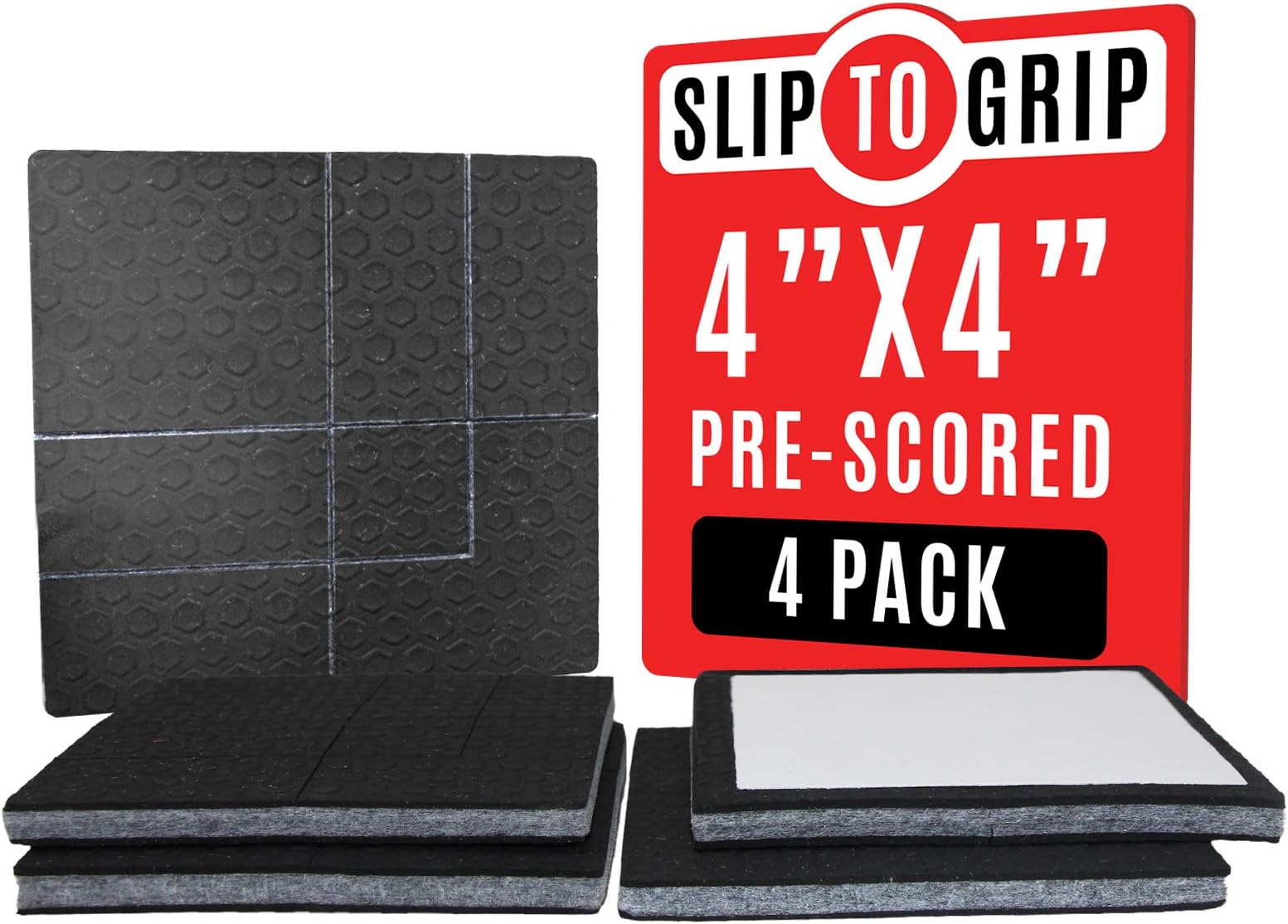 SlipToGrip Gripper Multi Size (4 Pads) - Make 4" , 1", 2", 1"x2"Pre-Scored to Make Multiple Sizes 3/8"Heavy Duty Felt Core With Anti Slip Rubber - No nails, No glue. Patent Pending.