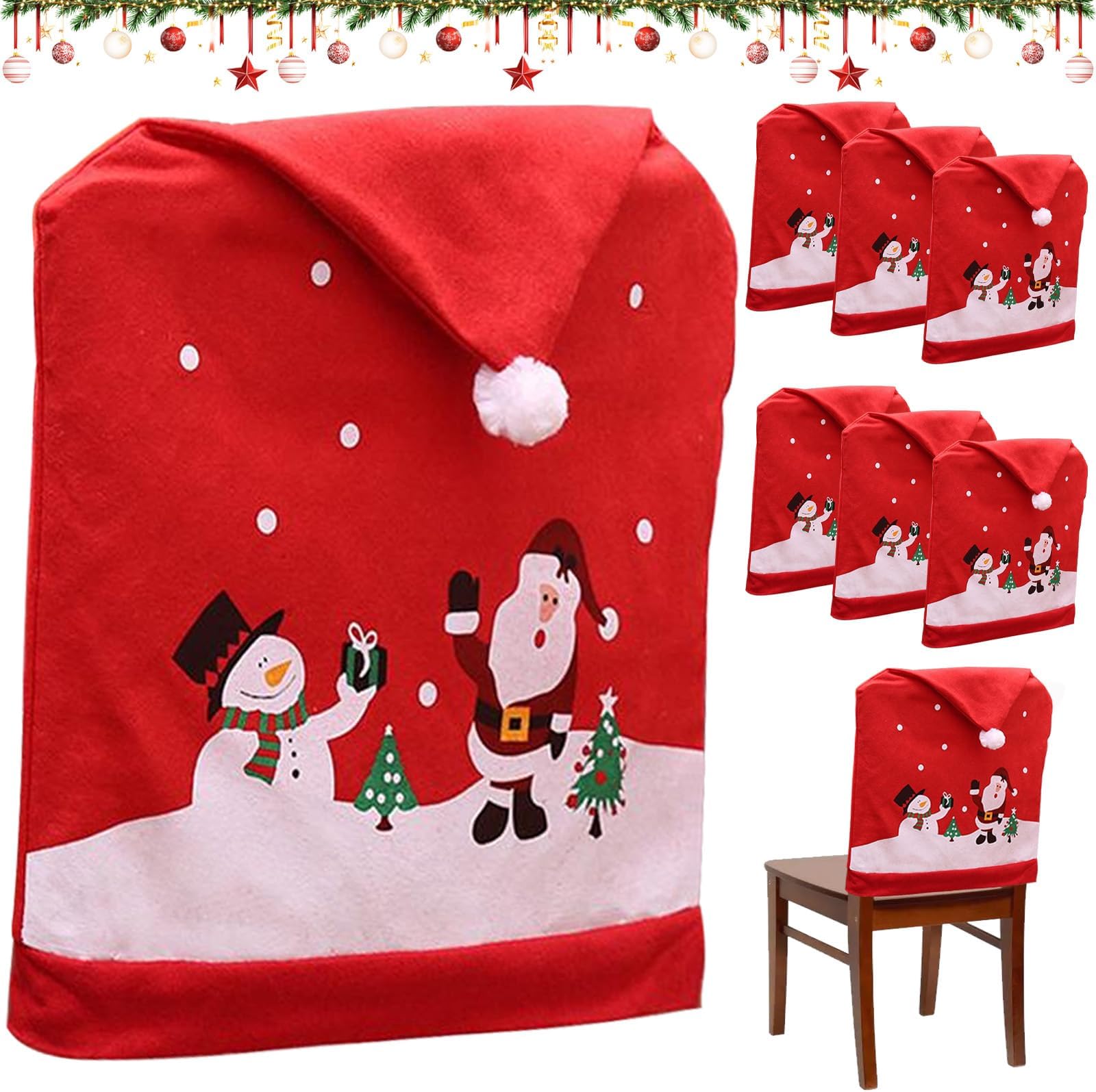 Housses De Chaise Noël Lot De 4 – Père Noël Et Bonhomme De Neige – Tissu Non Tissé, 50x60 Cm – Décoration Fête