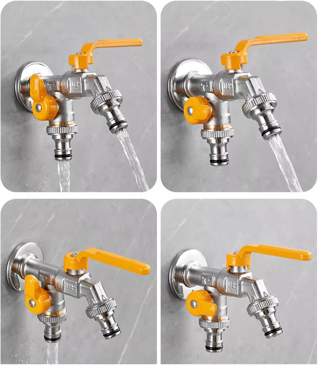 Rubinetto da Giardino A Doppia Uscita Valvola A Sfera in Ottone da 1/2 Pollice Resistente al Gelo per Irrigazione, Autolavaggio, All'aperto, Chrome Yellow