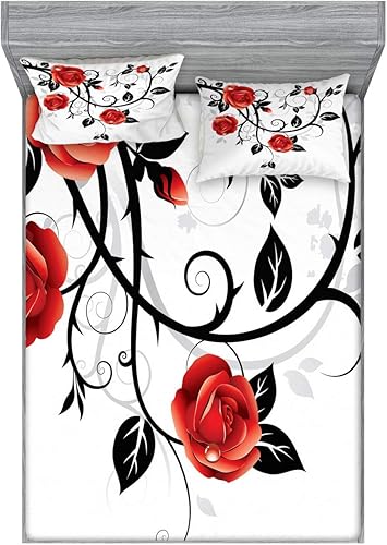 Miniatura 152 de Ambesonne Juego de sábanas bajeras y fundas de almohada, dibujos de aviones antiguos, vuelos clásicos con fechas, estilo vintage, diseño nostálgico,