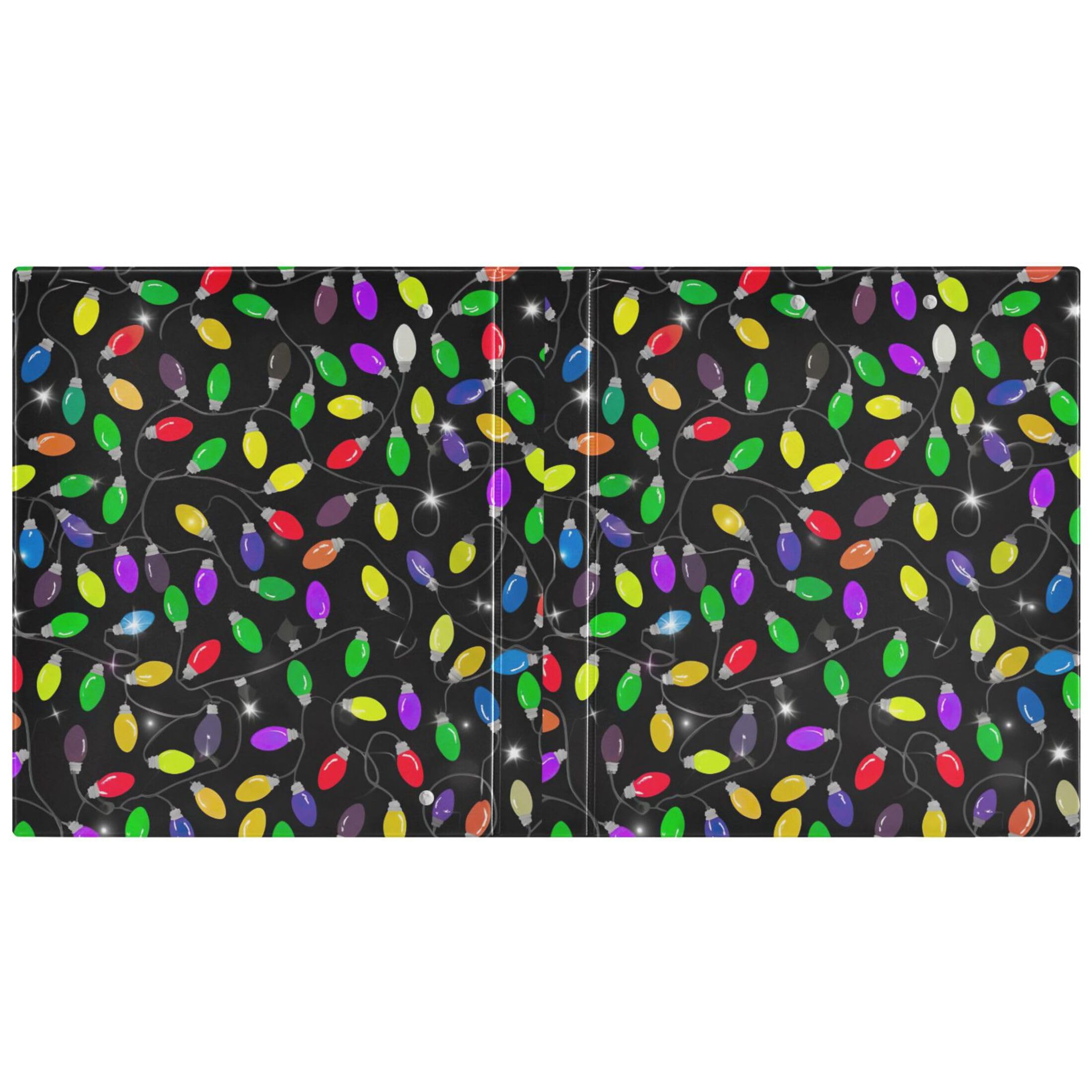 Raccoglitori a 3 anelli colorati con luci natalizie nere da 3 1/2 pollici, contengono 200 fogli colorati cartelle portadocumenti ad anelli rotondi, 31,5 x 27 x 6 cm, confezione da 2