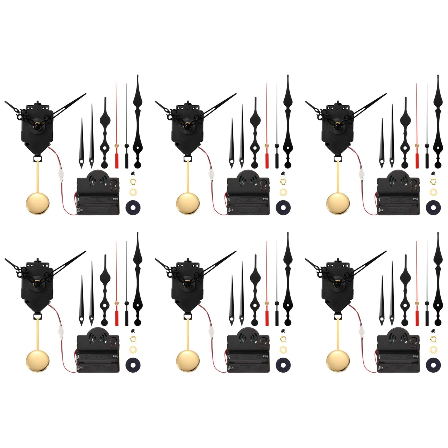 Vjsujehgy 6X Quartz Pendulum Trigger Clock Movement Chime Melody Mechanism Clock Kit with 18 Pairs of Hands