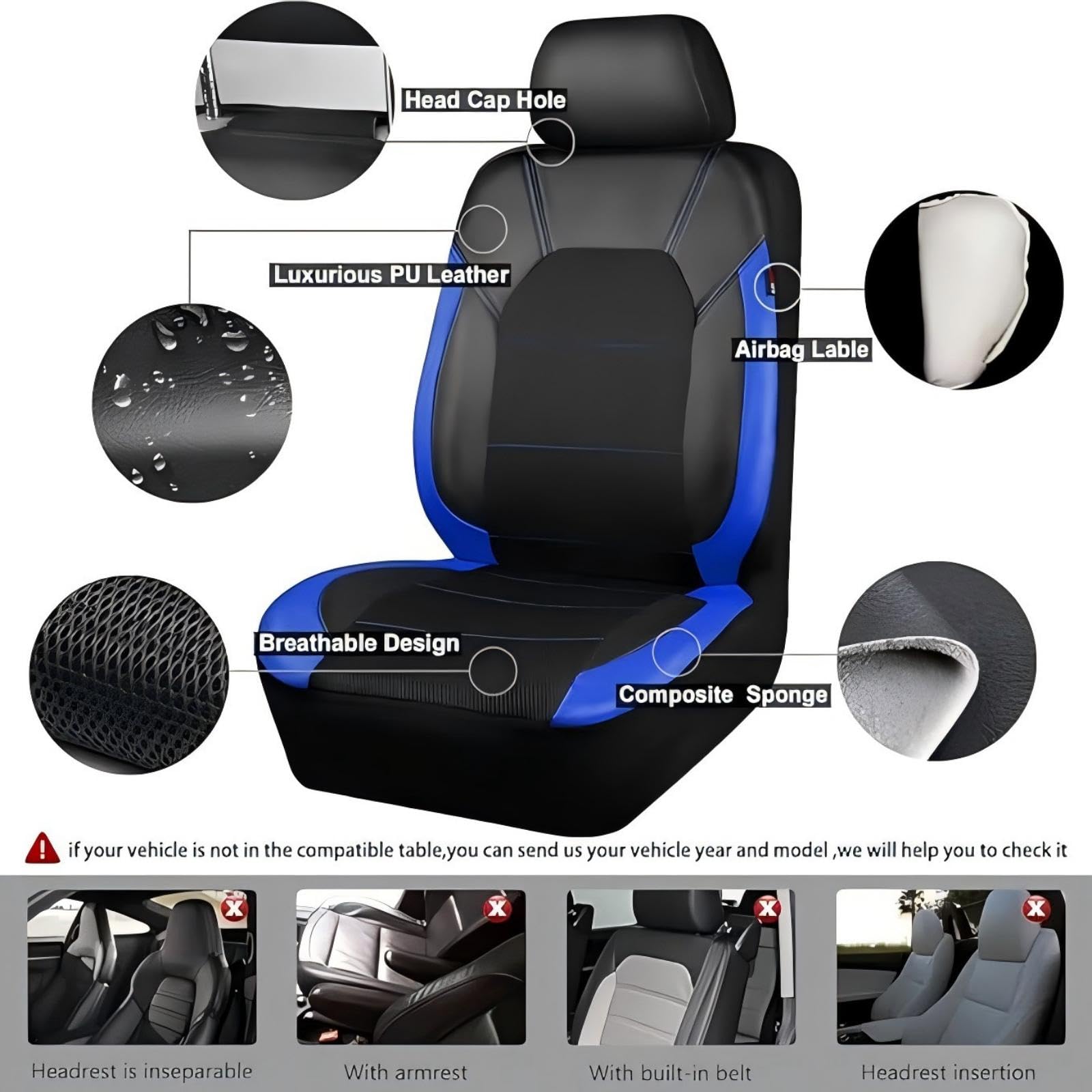 Housse Siege Voiture pour Citroen Berlingo/Bx/C1/C2/C3/C3 Picasso/C4 Picasso/C4, Imperméable Cuir Respirant Antidérapant Protege Siege, Facile à Nettoyer, Accessoire Voiture,Blue