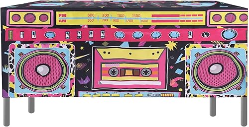 Mantel temático de 6 pies, 72 x 30 x 30 pulgadas, mantel con temática de radio retro disco lavable, mantel rectangular de poliéster de los años 90,