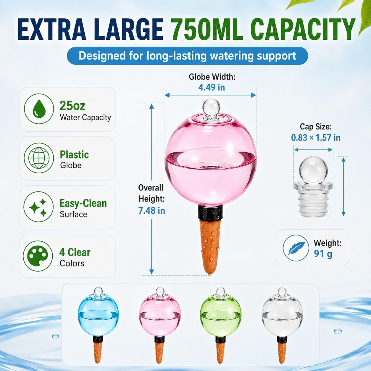Globos grandes de riego automático de 750 ml, macetas de terracota con