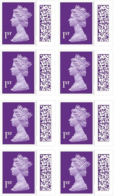 1st Class Stamps (8 Pack) - Self Adhesive UK Letter Postage Stamps for Standard Mail with Barcode - Royal Mail First Class Postage Stamps