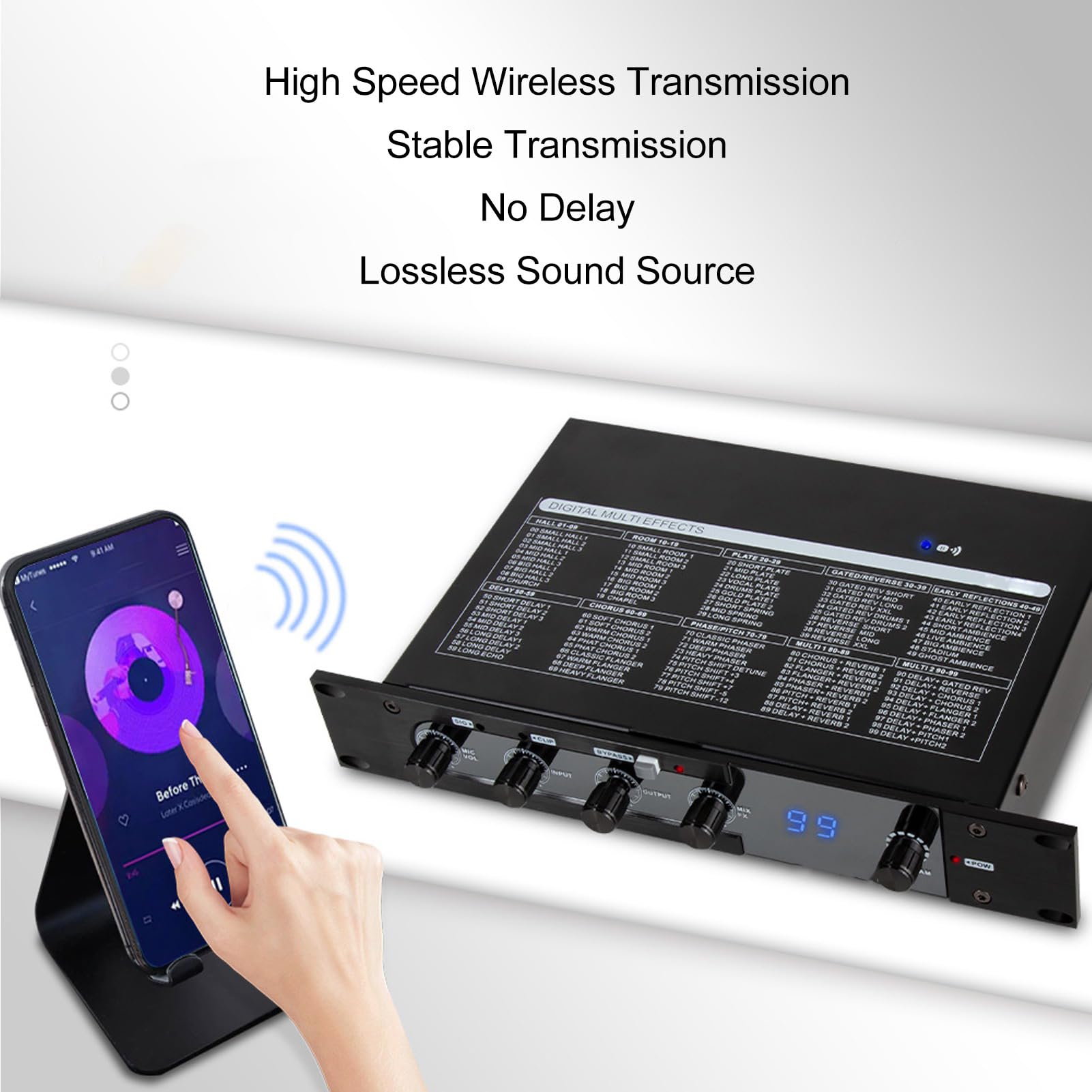 Naroote Procesador de Efecto de Sonido Digital, Mezclador Digital de 100-240V Wireless Mixer Fácil de Usar para la Presentación Comercial (Enchufe de la UE)