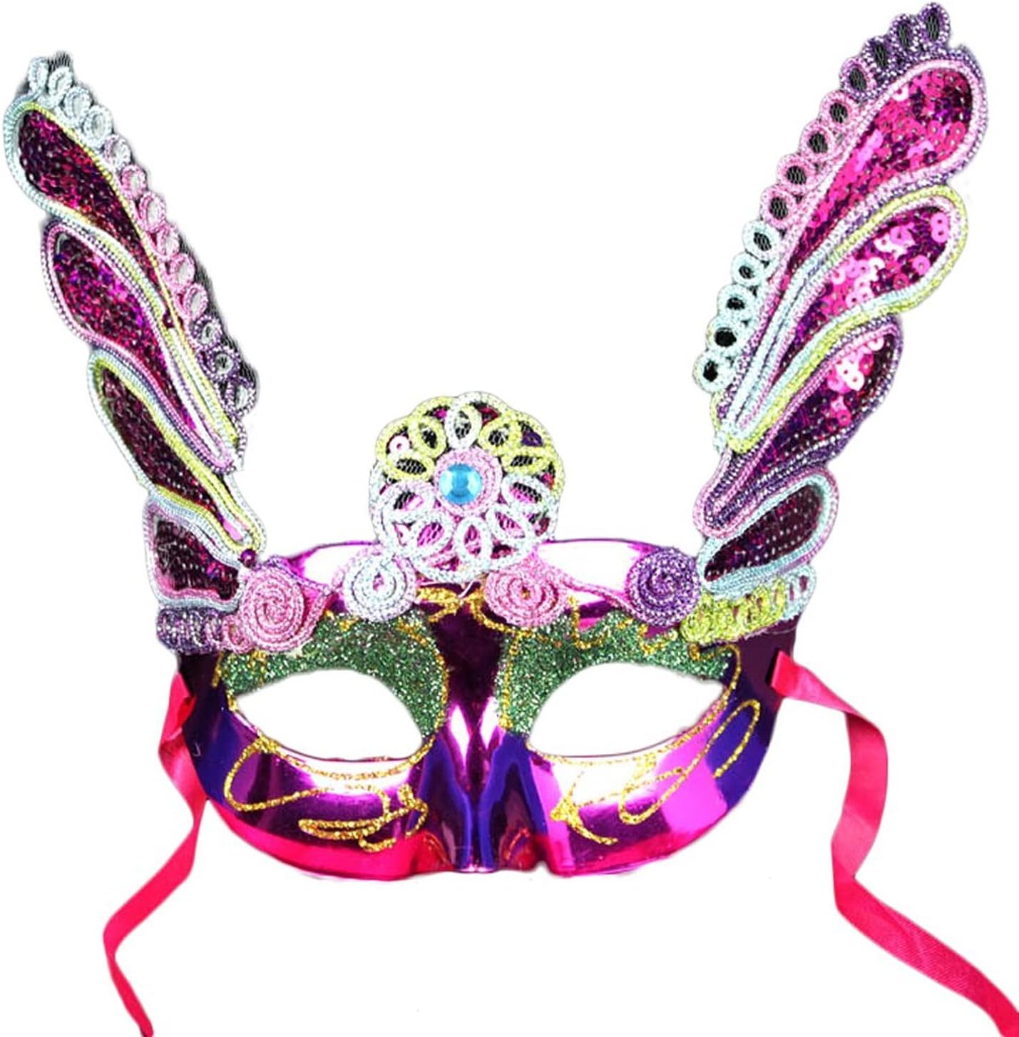 AoLice Glittering Paillette Face Mask Mardi Gras Dragonfly Pattern Masquerade Mask