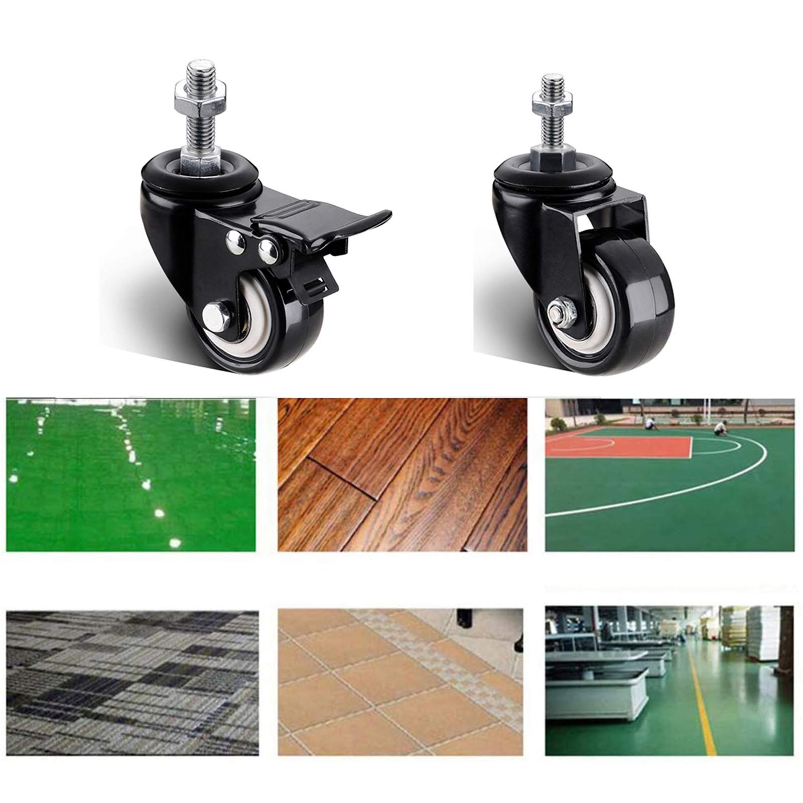 Cs girevole da 2 pollici con ruote in gomma del freno, senza rumore, set da 4 pezzi, facile installazione, asta filettata M12, ideale per mobili e banco di lavoro per carichi pesanti