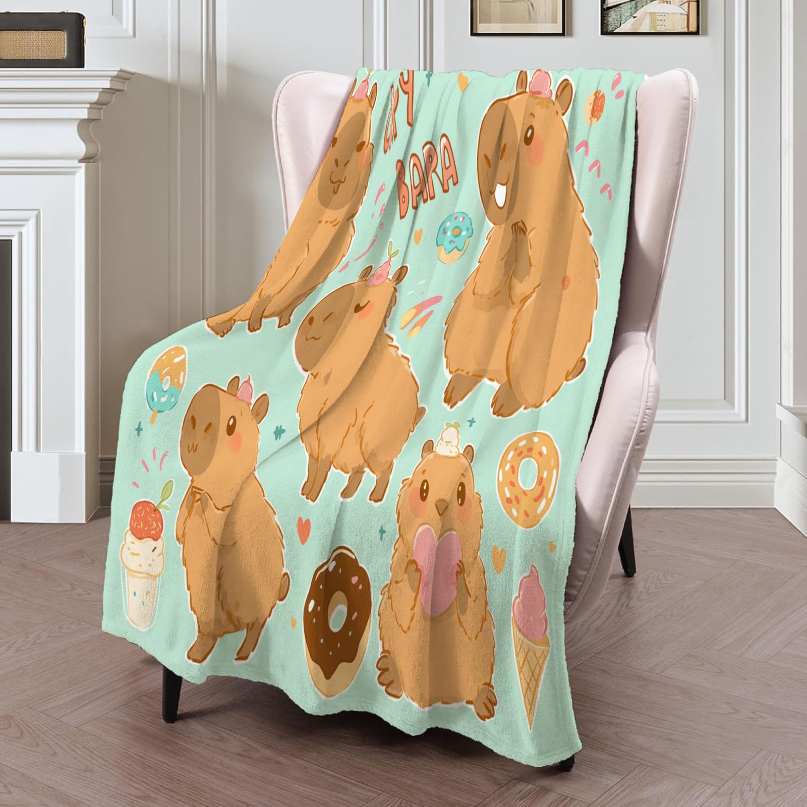 Plaid polaire capybara bleu, l'idée cadeau drôle et douce pour les enfants